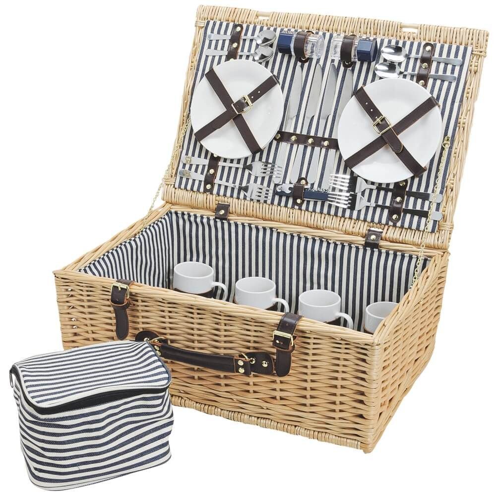 Schramm® Picknickkorb rechteckig aus Weide für 2 Personen inkl Geschirr Besteck 