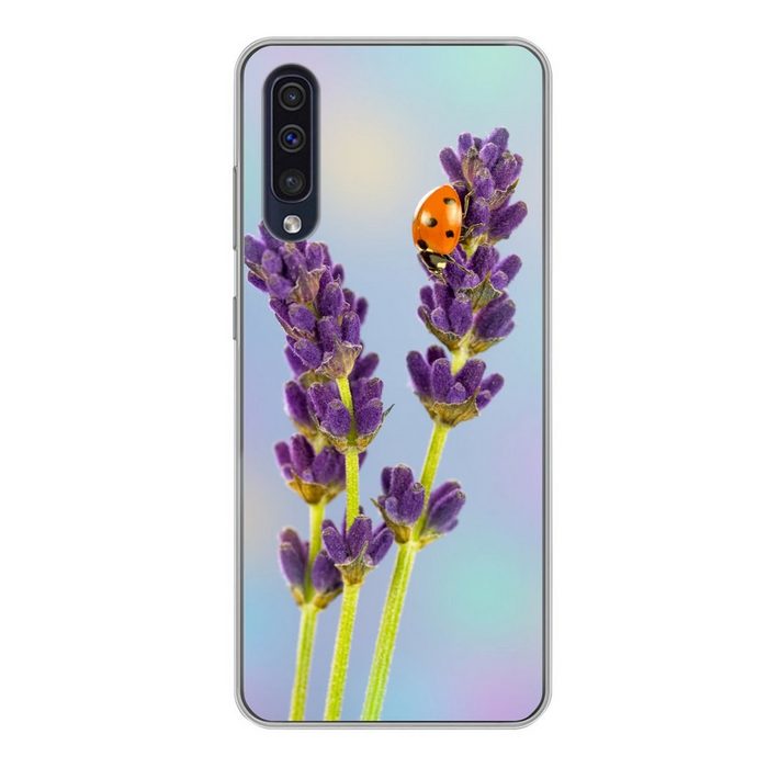 MuchoWow Handyhülle Marienkäfer auf Lavendelblüte Handyhülle Samsung Galaxy A50 Smartphone-Bumper Print Handy