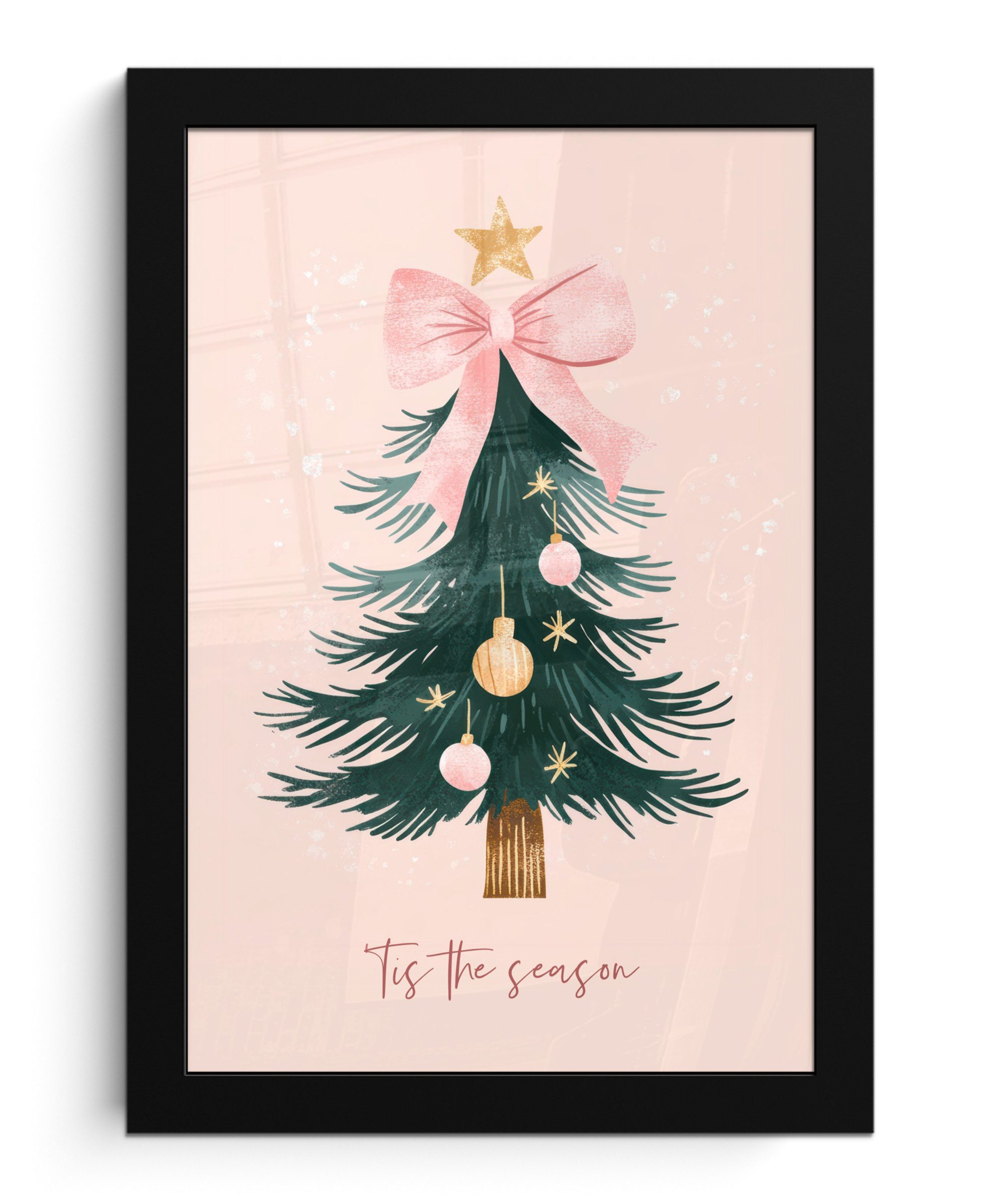MuchoWow Poster Weihnachtszeit - Weihnachtsbaum - Rosa, (1 St), Bilderrahmen, Zimmer Deko, Bild für Wohnzimmer, 20x30 cm