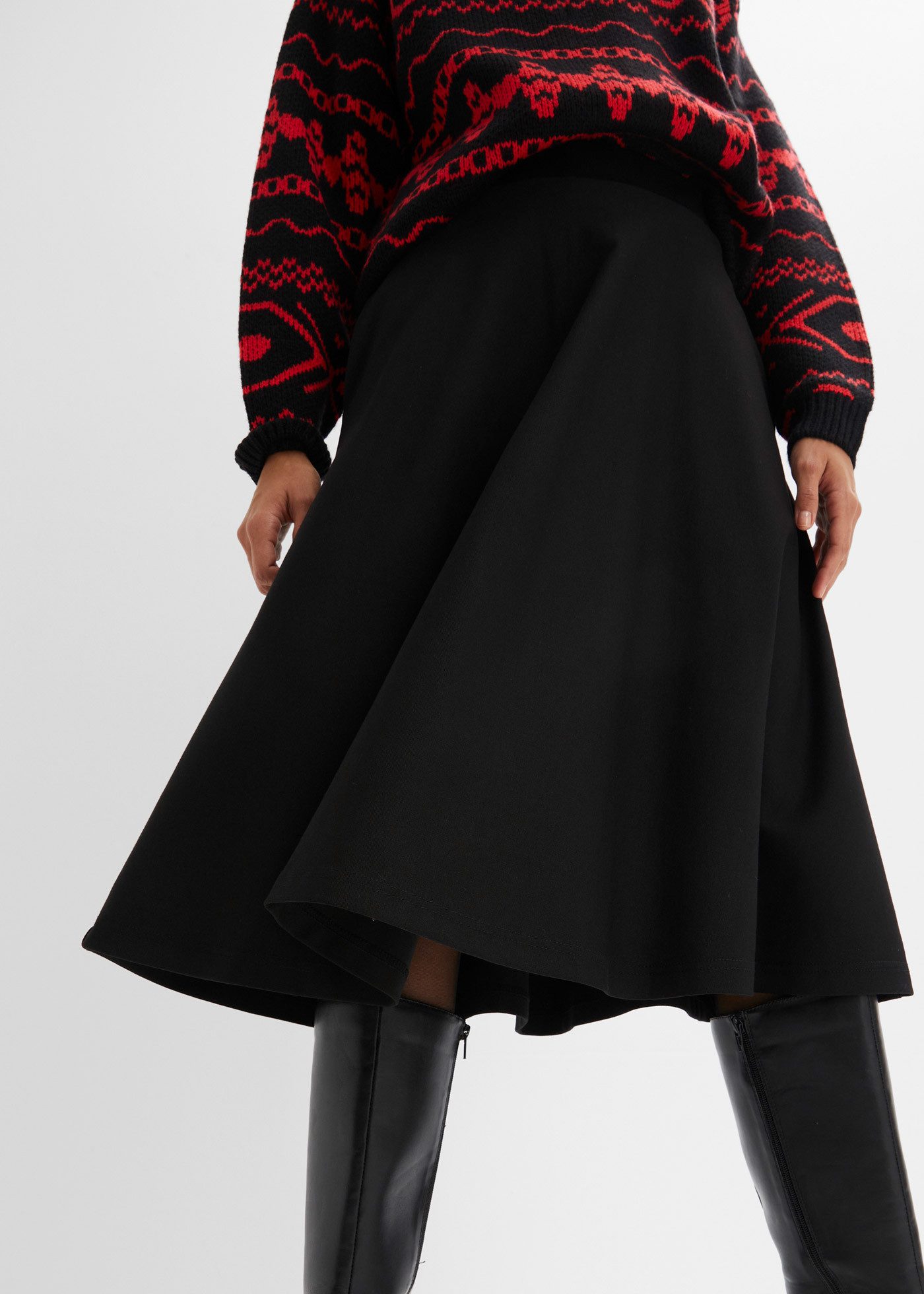 bonprix Midirock aus weichem Materialmix, ausgestellte Passform