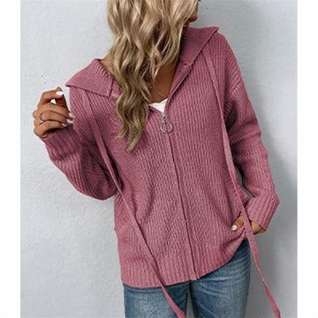 AFAZ New Trading UG 2-in-1-Strickjacke Pullover Damen Cardigan Mantel Kapuze Reißverschluss Herbst und Winter