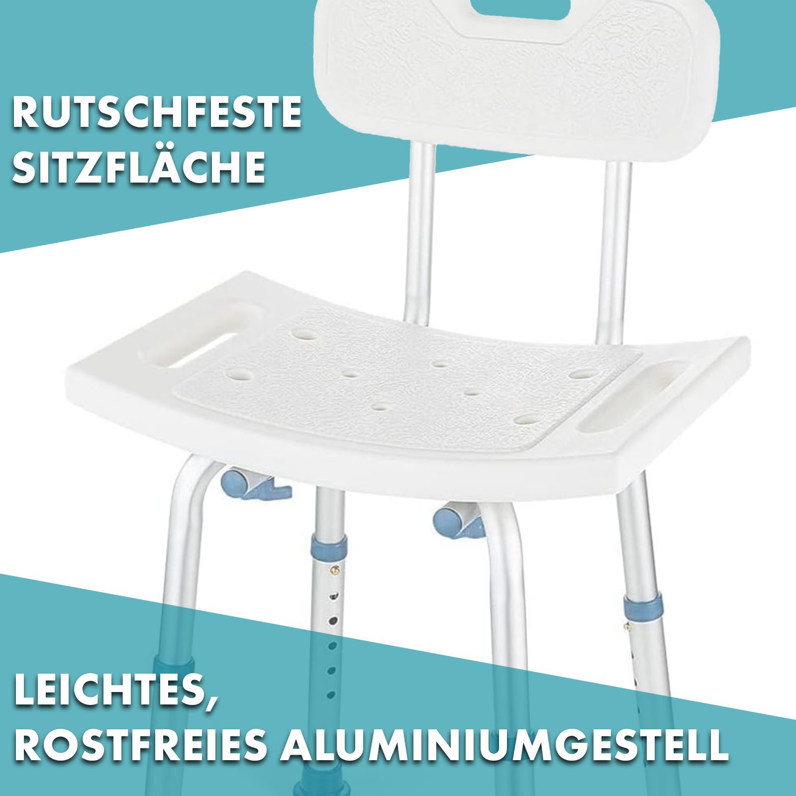 Karat Duschhocker Jonah, Rutschfester Badstuhl aus Aluminium, Maximale Belastbarkeit von 137 kg