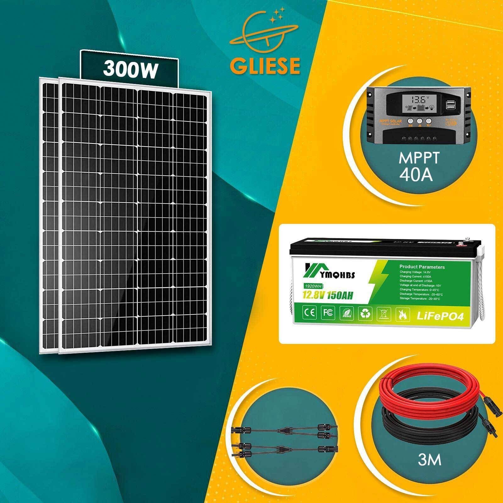 GLIESE Solarmodul 300W Solarpanel + 150Ah Lithium Batterie LiFePO4 Akku