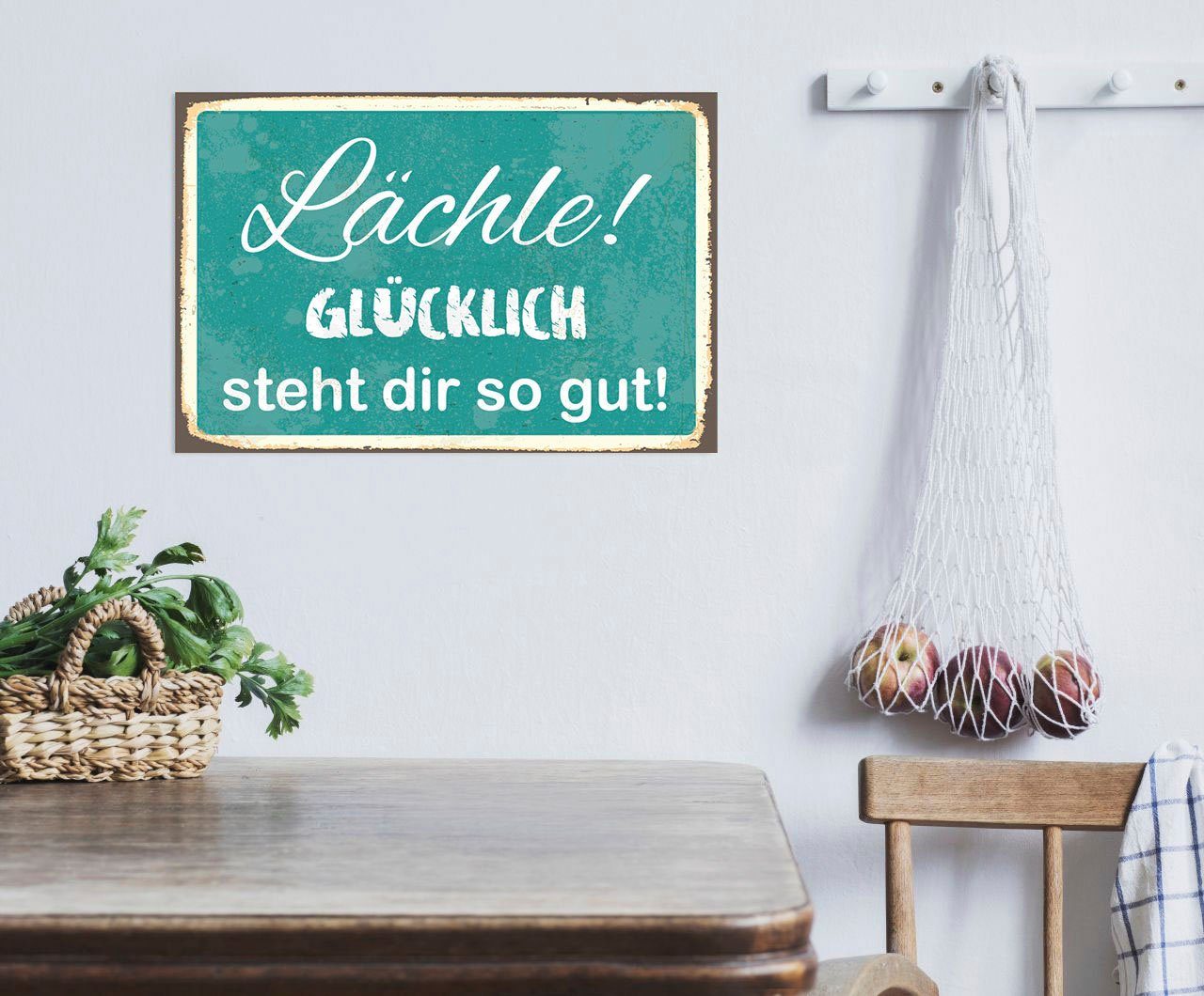 queence Metallbild Glücklich, Schriftzug, Schriftzüge (1 St), Stahlschilder
