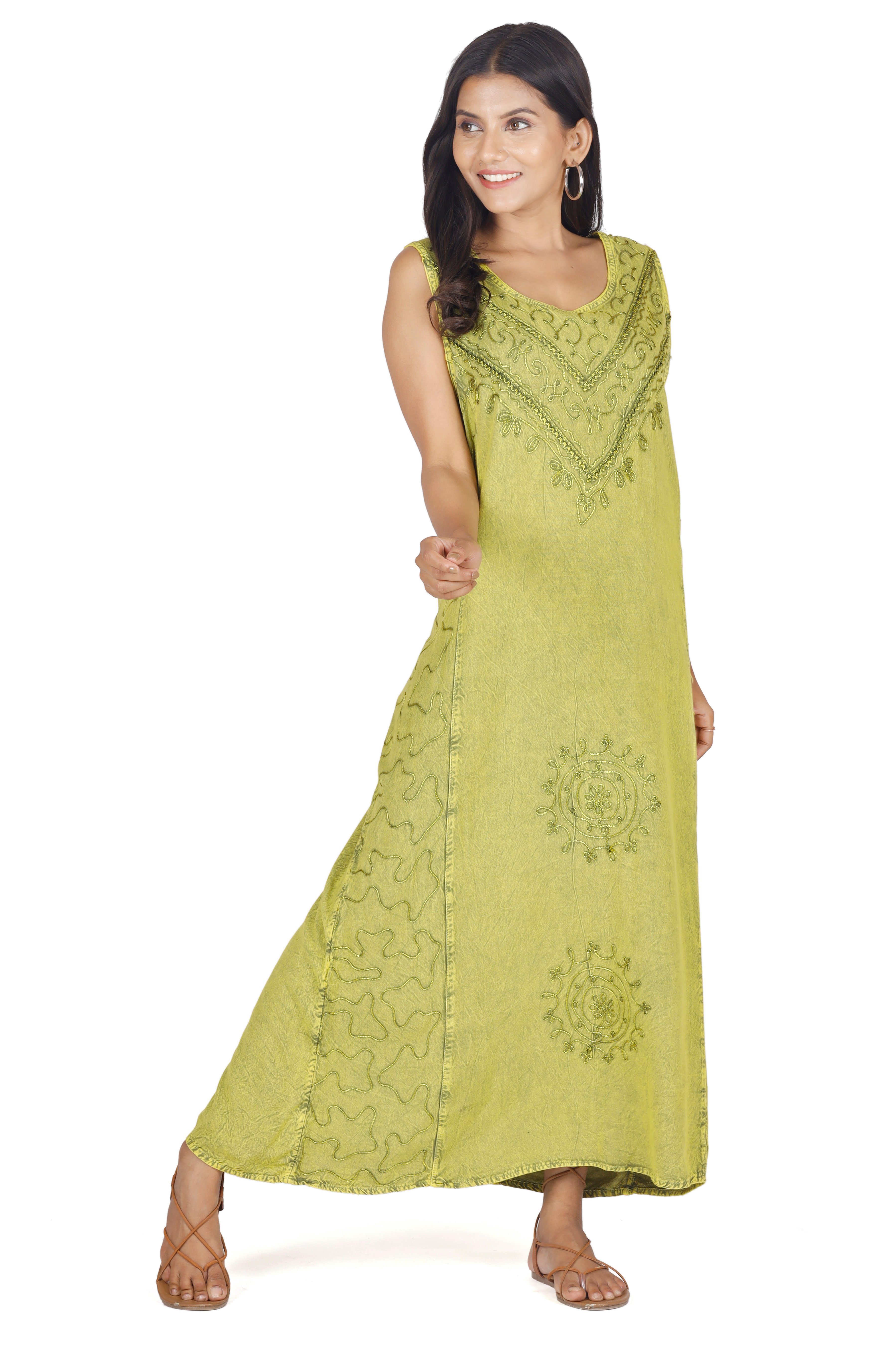 Bekleidung indisches Sommerkleid, Guru-Shop Besticktes Midikleid 4 lemon/Design Hippie.. Boho alternative