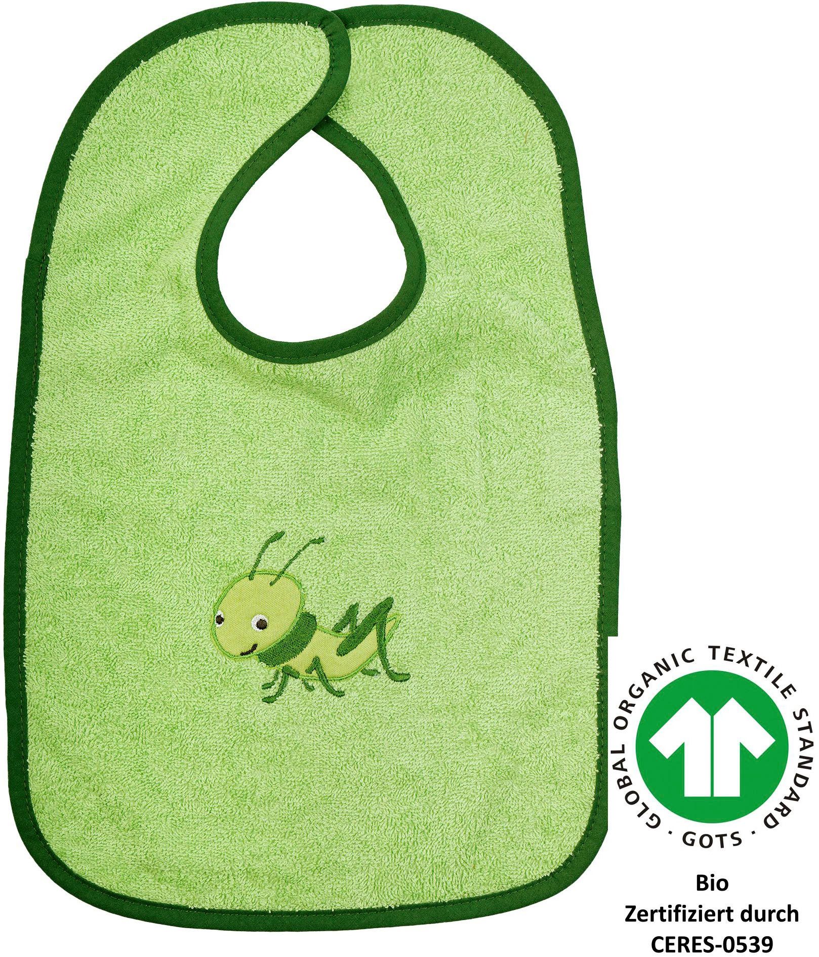 Wörner Lätzchen Grashüpfer hellgrün Riesen-Klettlatz, (1-St), Biobaumwolle, mit Klettverschluss, maschinenwaschbar