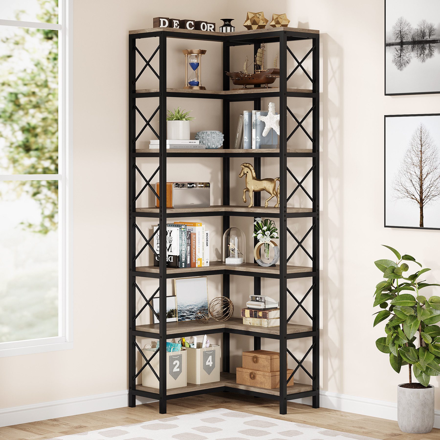Tribesigns Bücherregal Eckregal, 60 x 60 günstig online kaufen