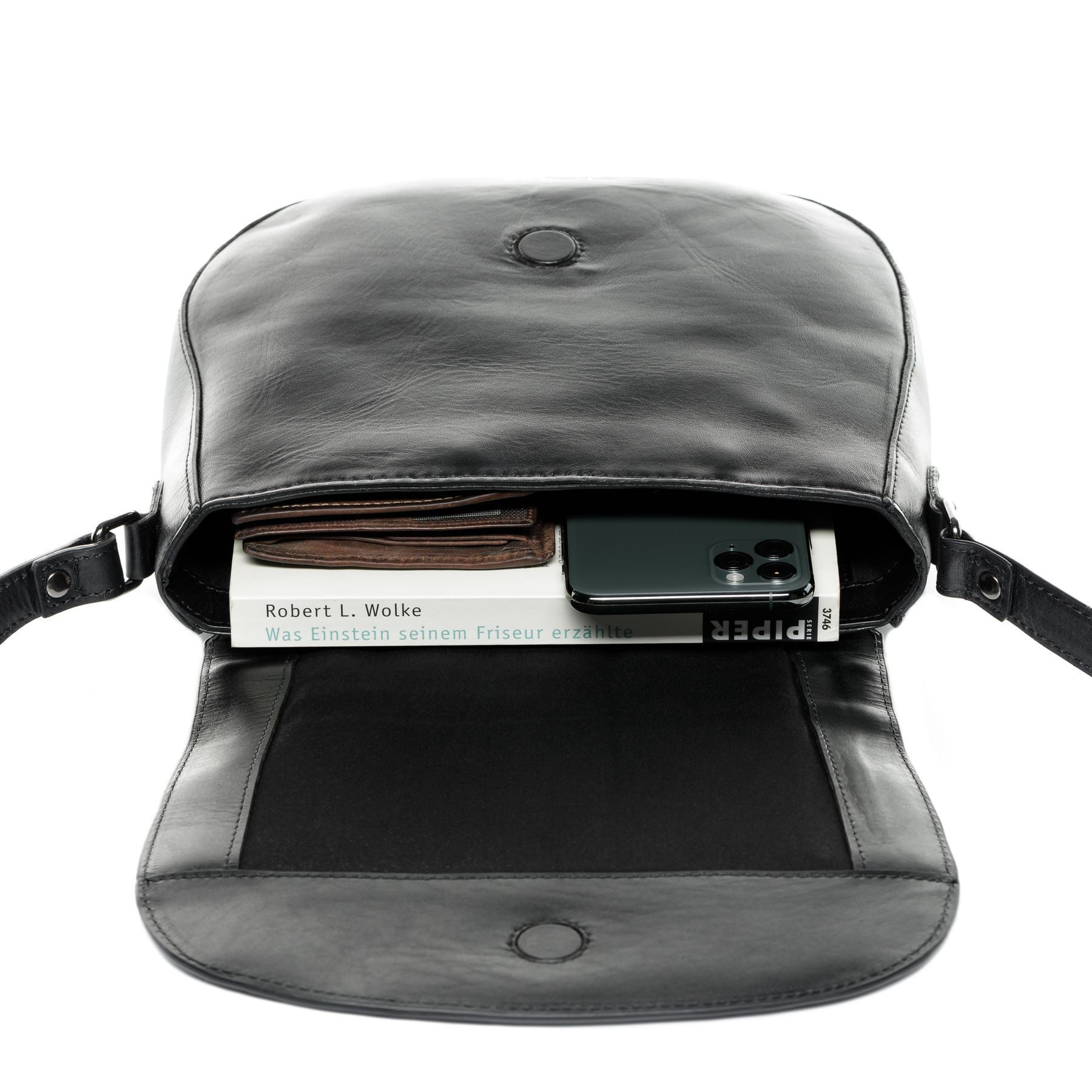 FEYNSINN Umhängetasche echt Leder Umhängetasche groß Ledertasche schwarz ZOE, Schultertasche Echtleder für Damen, Handtasche schwarz