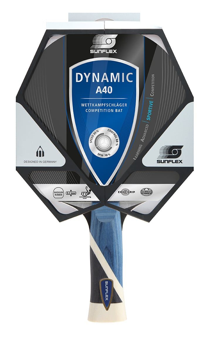 Tischtennisschläger Dynamic A40 (Wettkampf, 2,1mm Schwamm, Shogun-Belag, ITTF zugelassen)