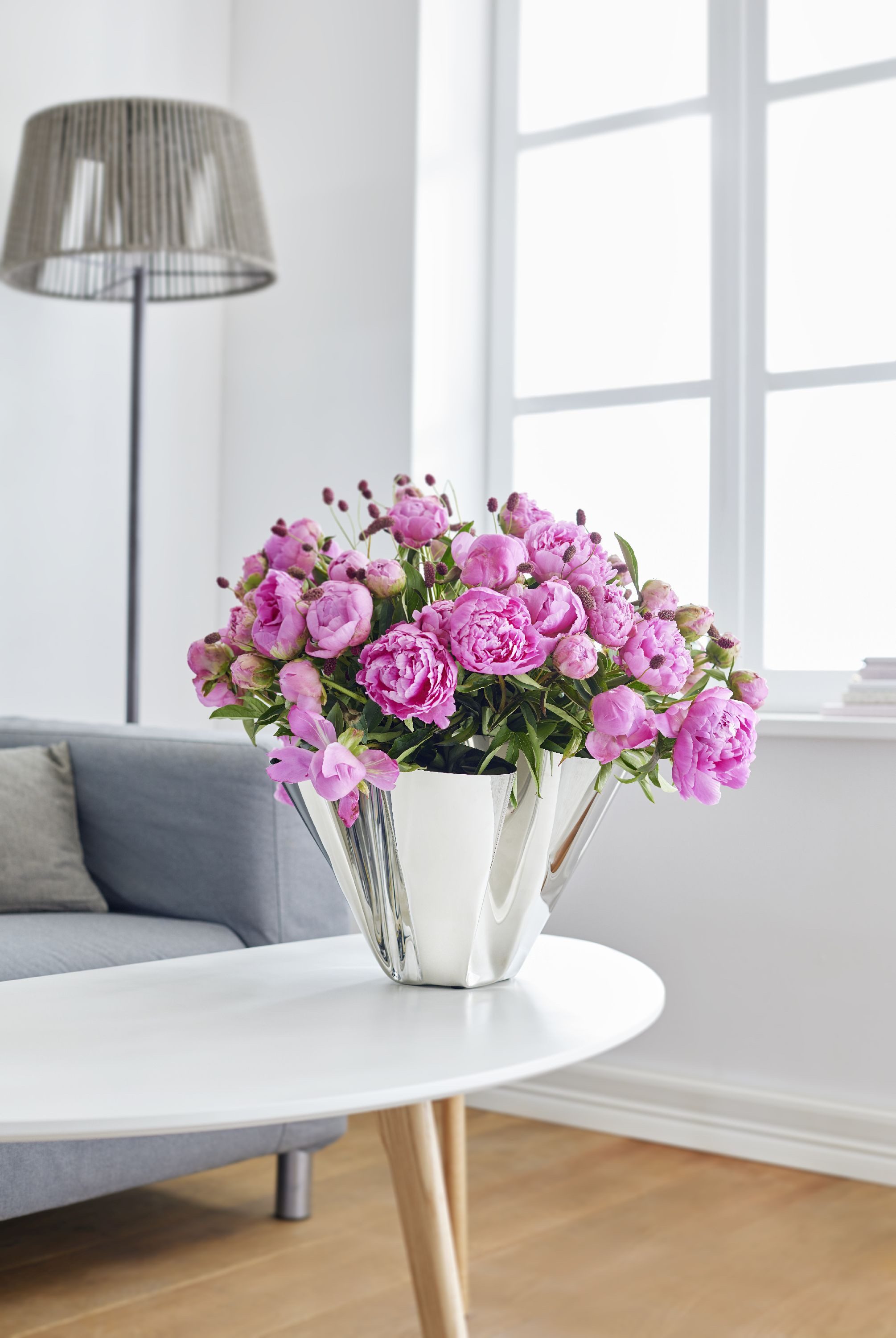 PHILIPPI Dekovase Margeaux, Handgefertigt, Edelstahl, Wellenform, Silberfarben, 37 x 34 x 25cm