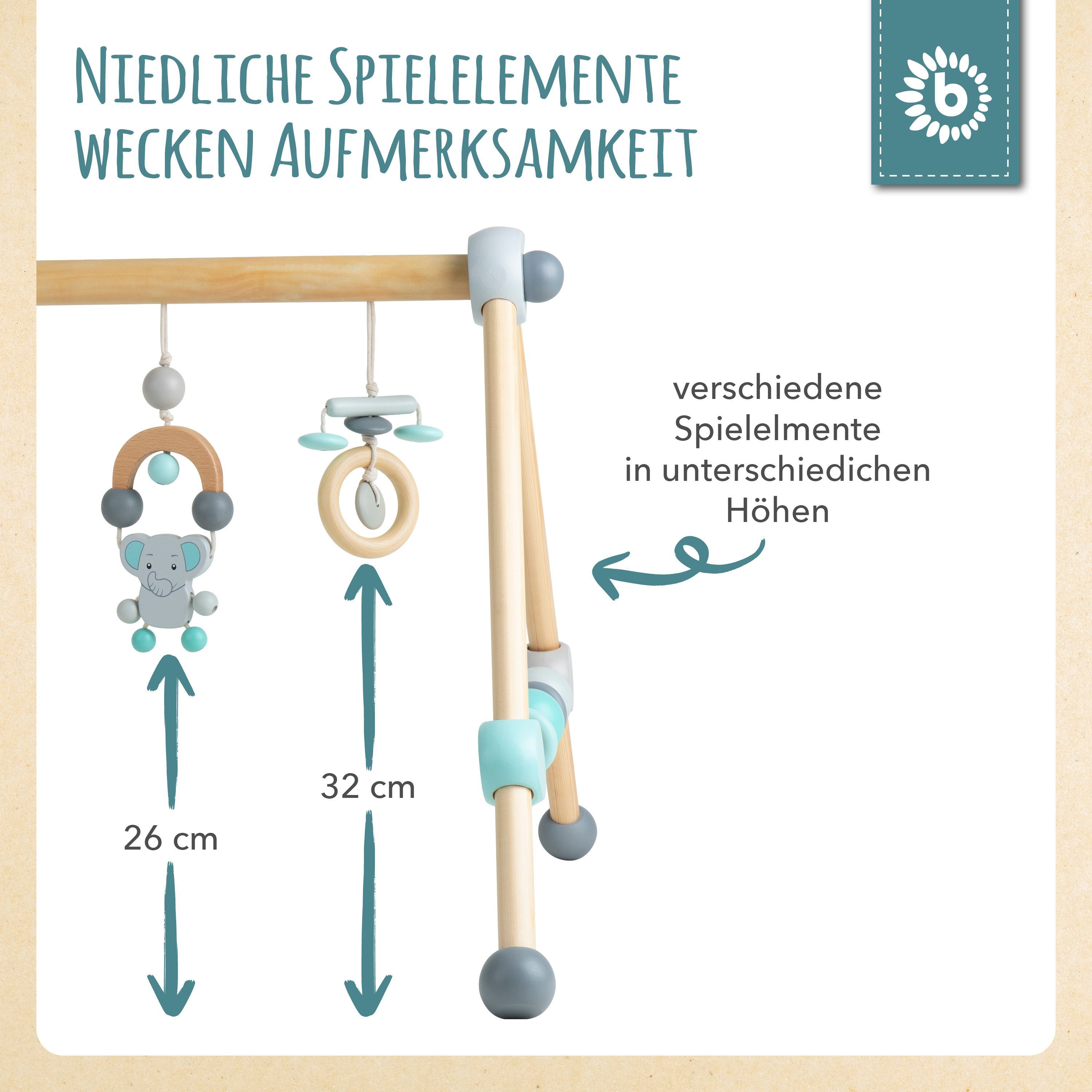 BIECO Baby Gym Bieco Spieltrapez Spielbogen Baby Holz mit Figuren & Kugeln