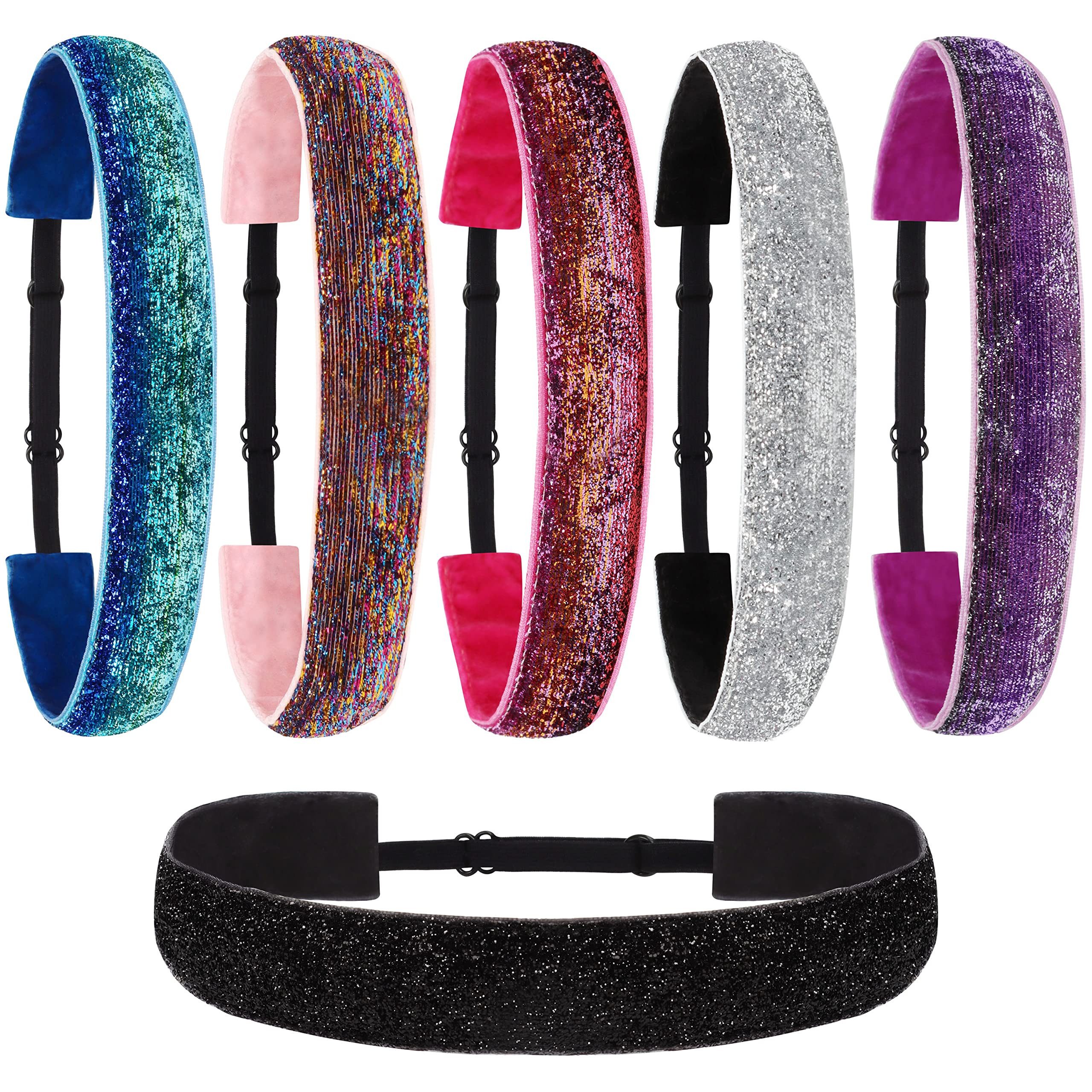 Belle Vous Haargummi 6 Glitzer Лента для волос - Blau, Silber, Regenbogen, Rosa, Lila, Schwarz, 6-tlg.