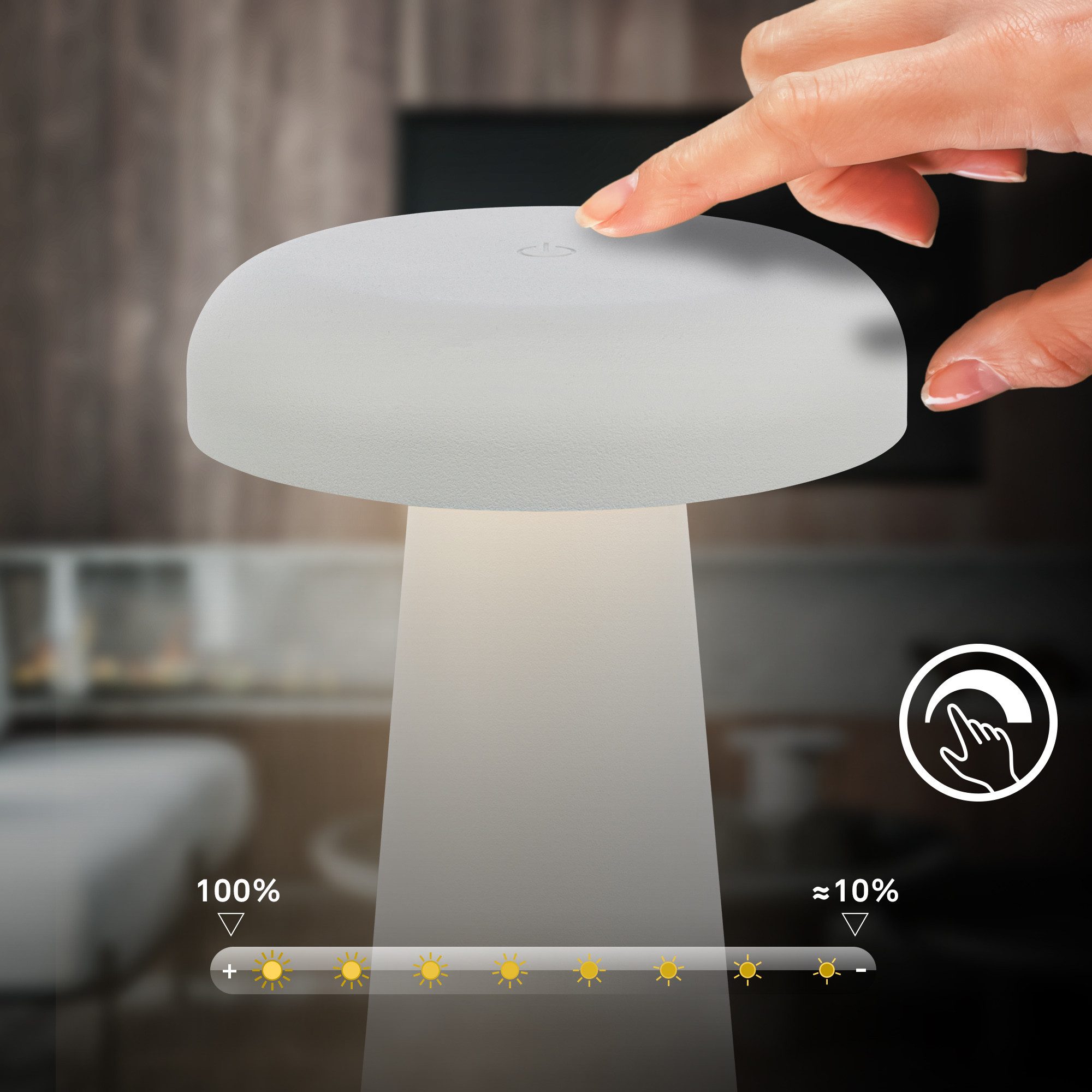 Briloner Leuchten LED Tischleuchte Tischlampe kabellos Akku USB-C Touch dimmbar Steinoptik Grau Schwarz, LED wechselbar, 3000K, 12x17 cm, Akku tauschbar, Indoor/Outdoor, Wohnzimmer, Flur, Balkon