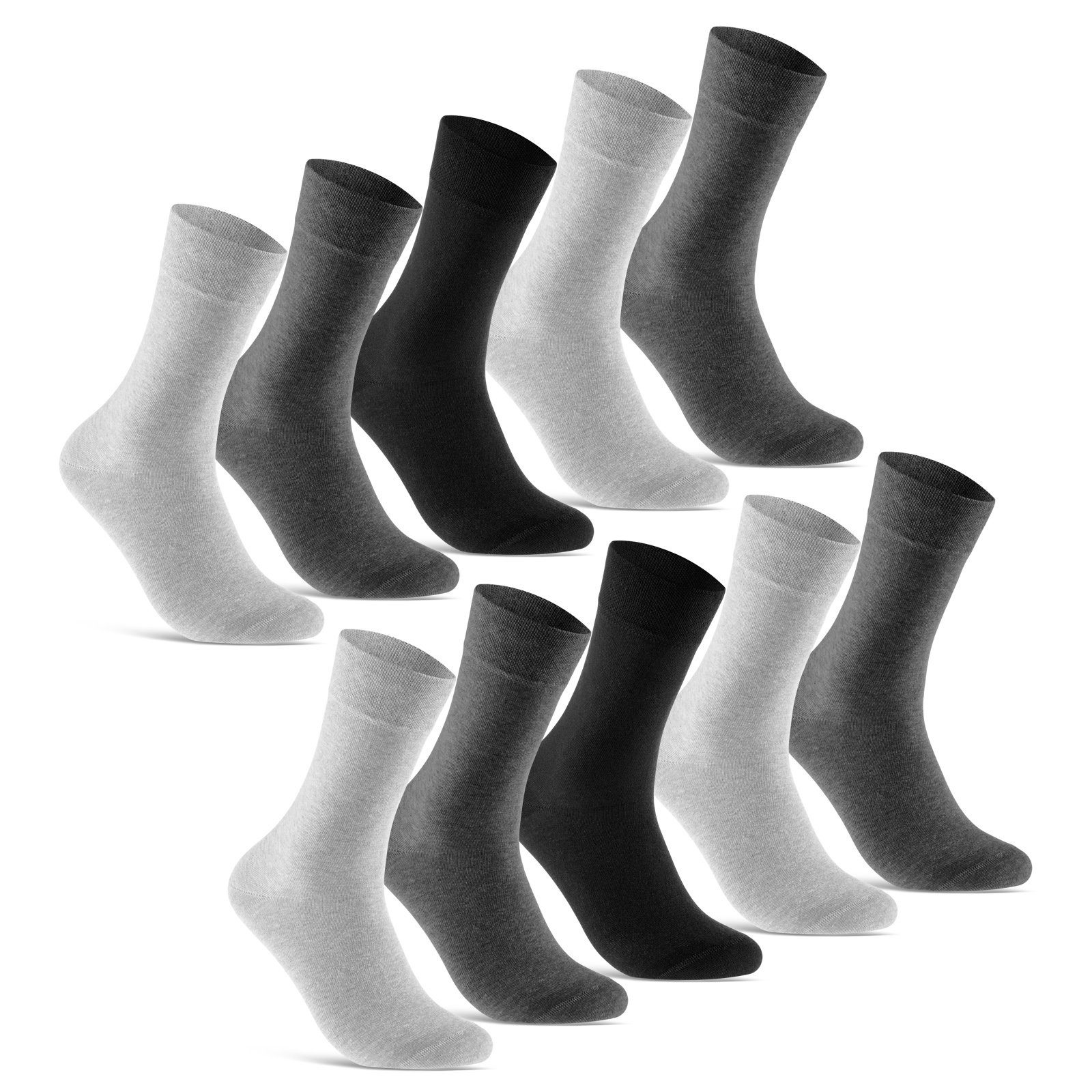 sockenkauf24 Socken 10 Paar Premium Socken Herren & Damen Komfort Business-Socken (Grau/Anthrazit/Schw, 10-Paar, 43-46) aus gekämmter Baumwolle mit Pique-Bund (Exclusive Line) - 70101T WP