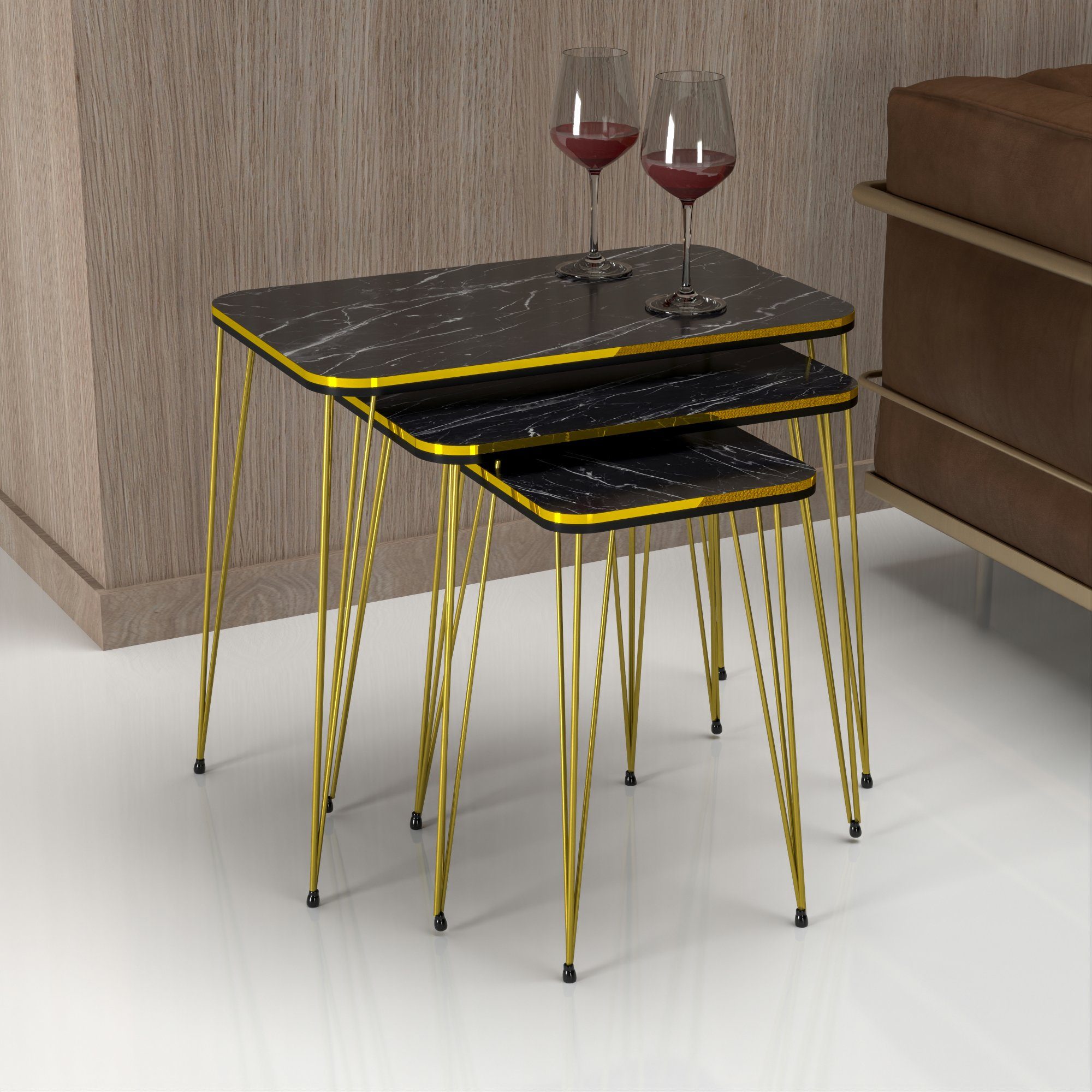 en.casa Satztisch, Rudkøbing Satztisch mit Hairpinlegs in 3er Set Marmor, s günstig online kaufen