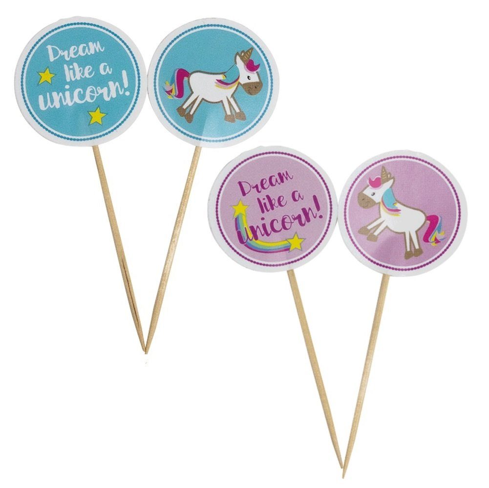 Demmler Backform 2er Set - Deko-Picker mit pinkem und blauem Einhorn-Motiv - 2x12 Stück, Backdekoration mit schönen Einhorn Motiven - Made in Germany