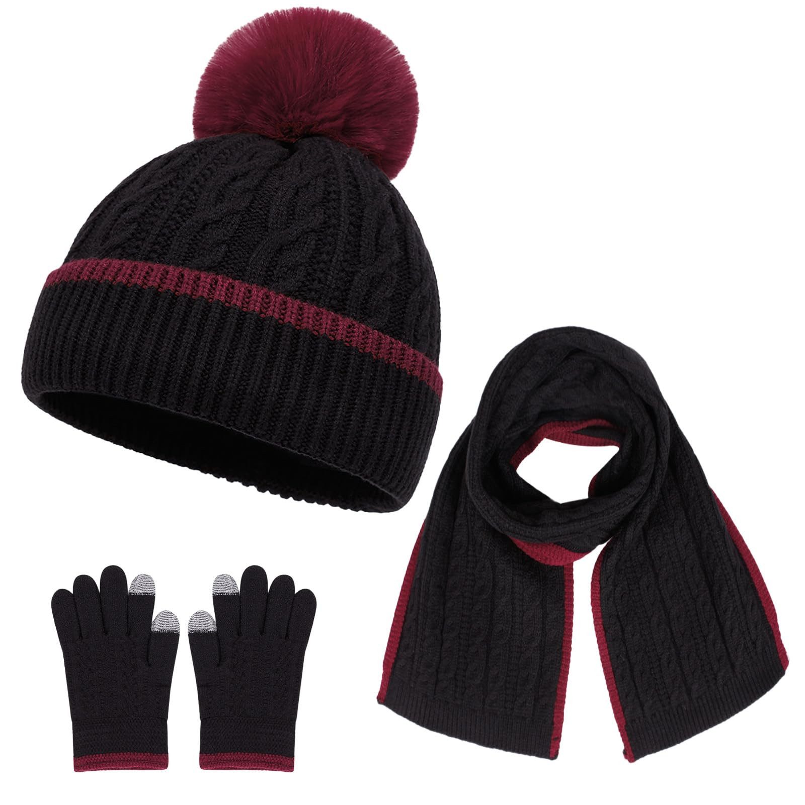 Zaewry Mütze & Schal Mütze schal handschuh set kinder,Gestrickt Warm Set für 3-8 Jahre Jungen Mädchen, für Outdoor-Sport