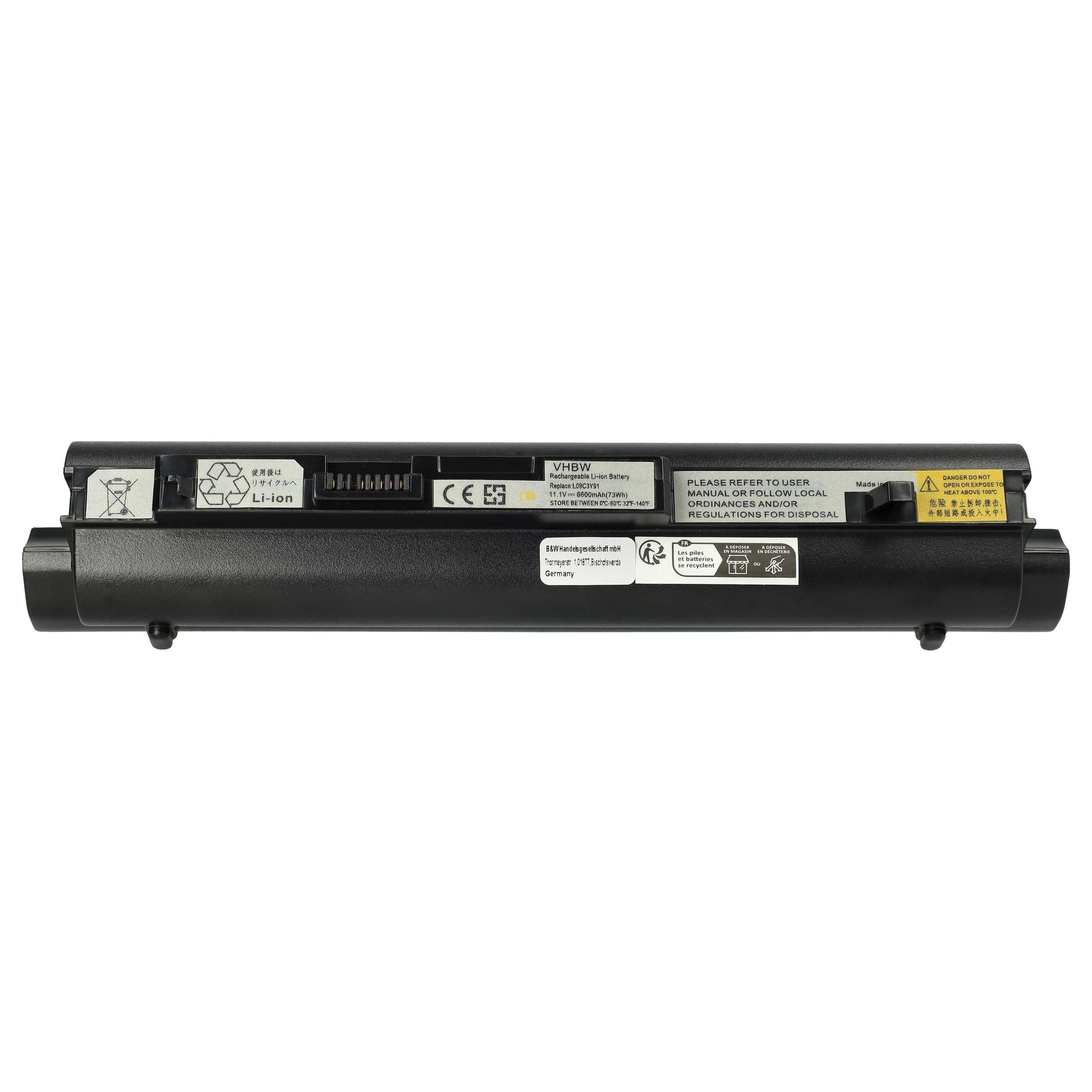 vhbw Akku Ersatz für Lenovo L09S3B11, L09M3B11, L09S6Y11 für Notebook, Laptop-Akku Akku Li-Ion 6600 mAh (11,1 V, 1 St), Leistungsfähiger Austausch-Akku für Notebook, Wiederaufladbar, Jede