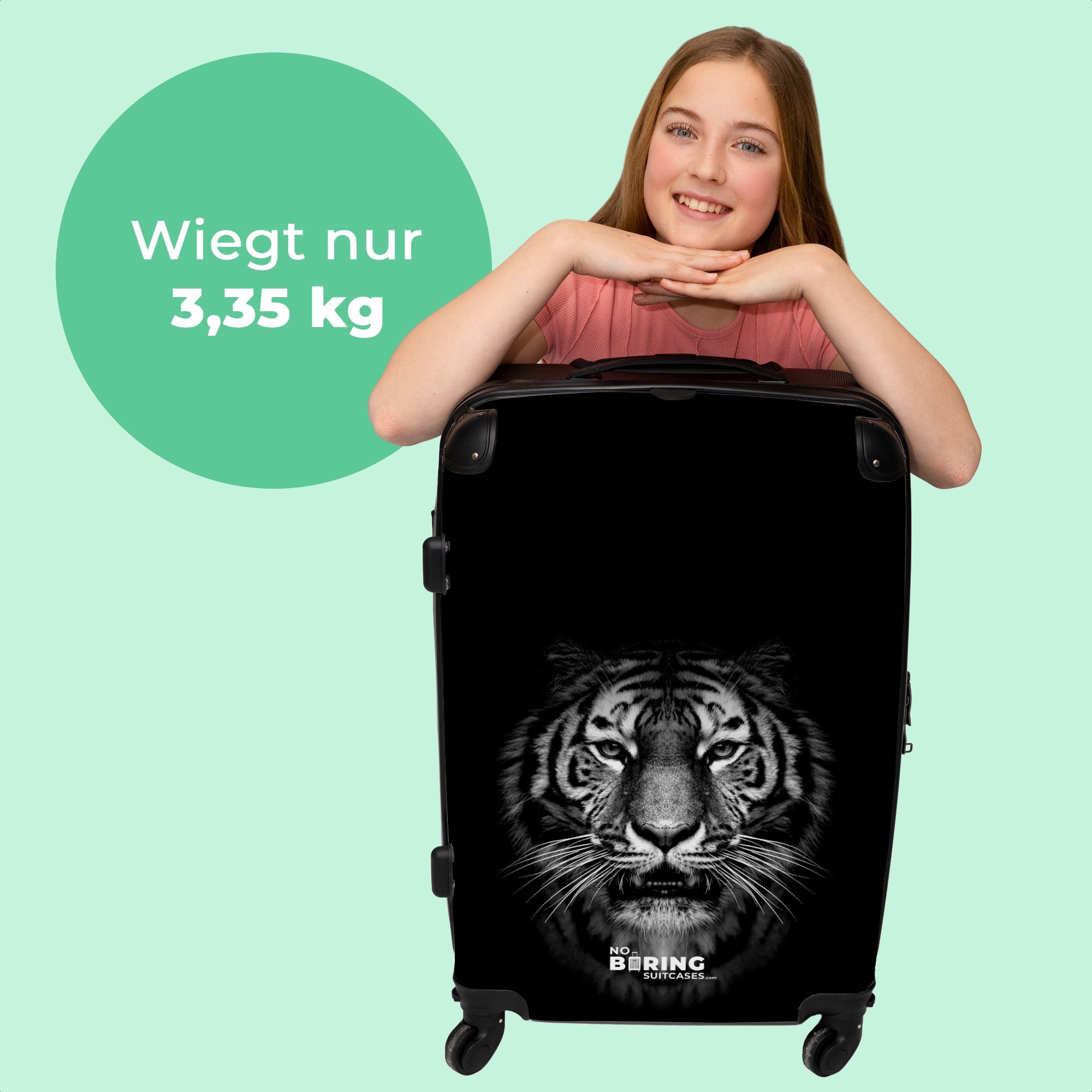 Rollen, 4 Tiere 67x43x25cm Aufgabegepäck Rollkoffer NoBoringSuitcases.com© Große Koffer - Tiger - mit Trolley Rollen Schwarz, - 4 Reisekoffer