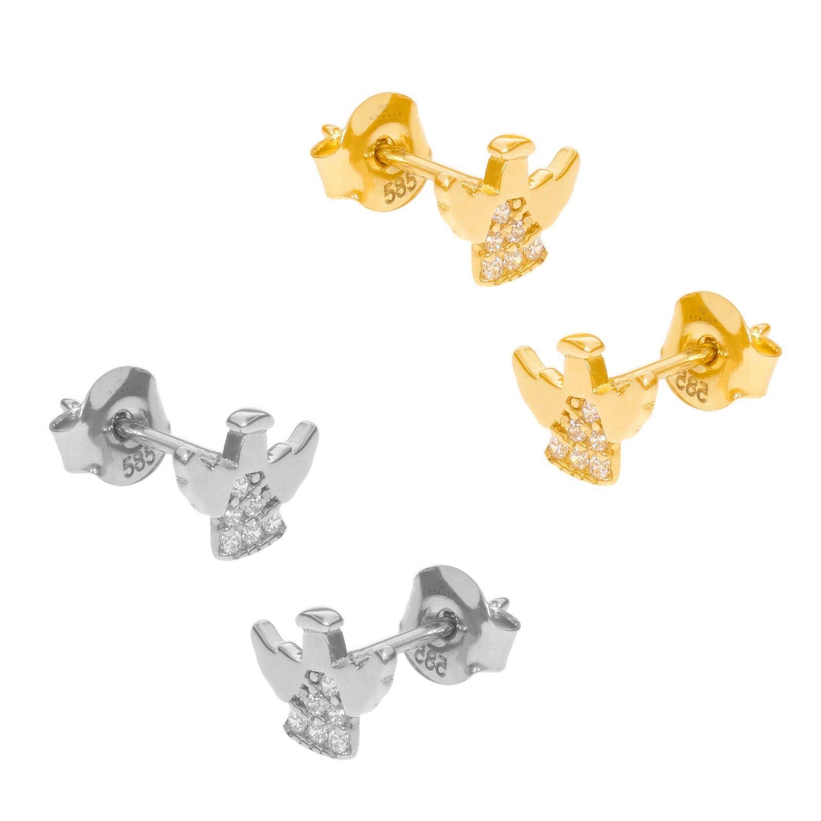 Stella-Jewellery Paar Ohrstecker 585er Gold Ohrstecker mit Zirkonia Engel (inkl. Etui, Gold Ohrschmuck), Ohrstecker Engel