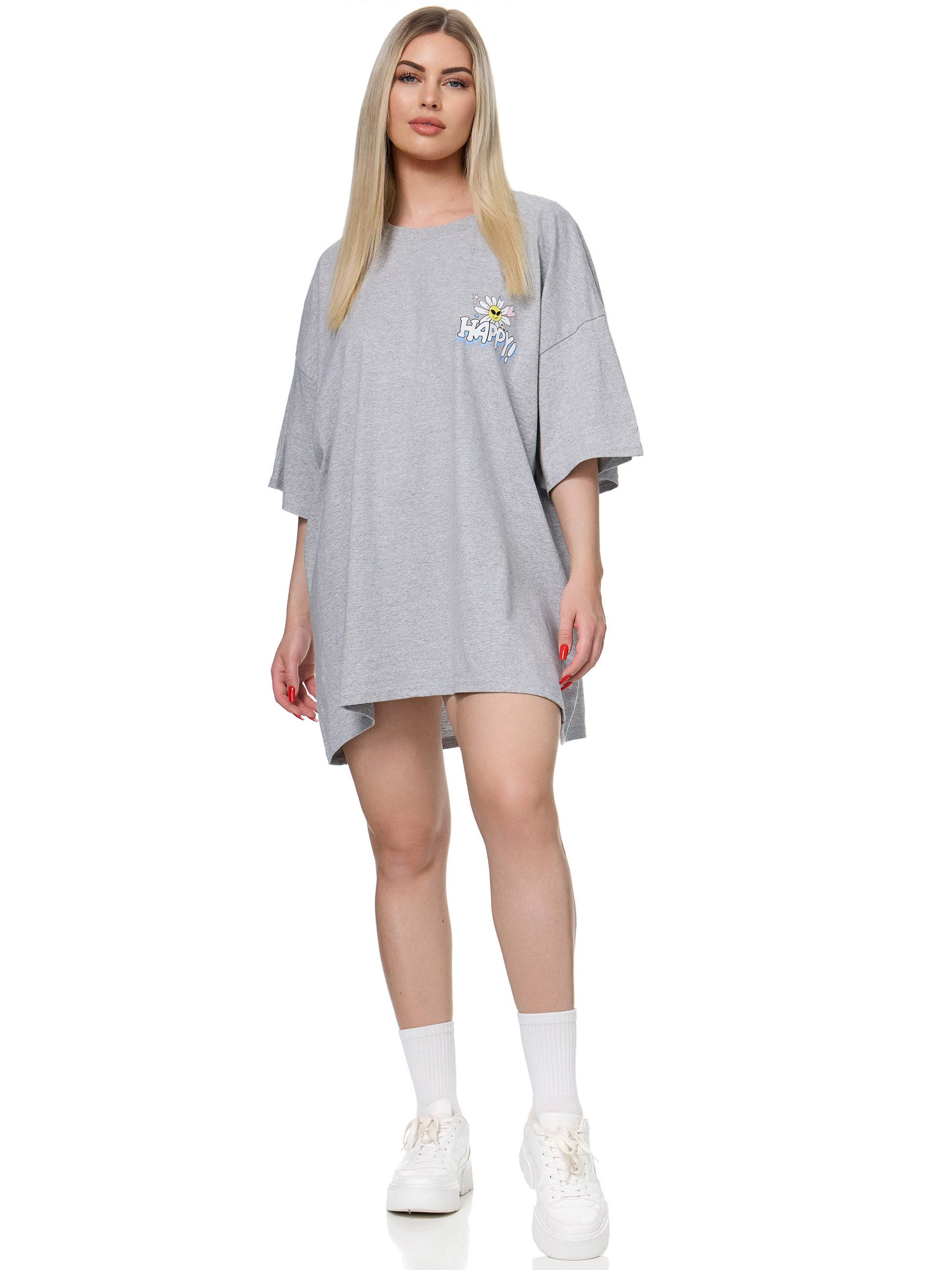 Worldclassca T-Shirt Worldclassca Oversized Print HAPPY T-Shirt lang Sommer Oberteil