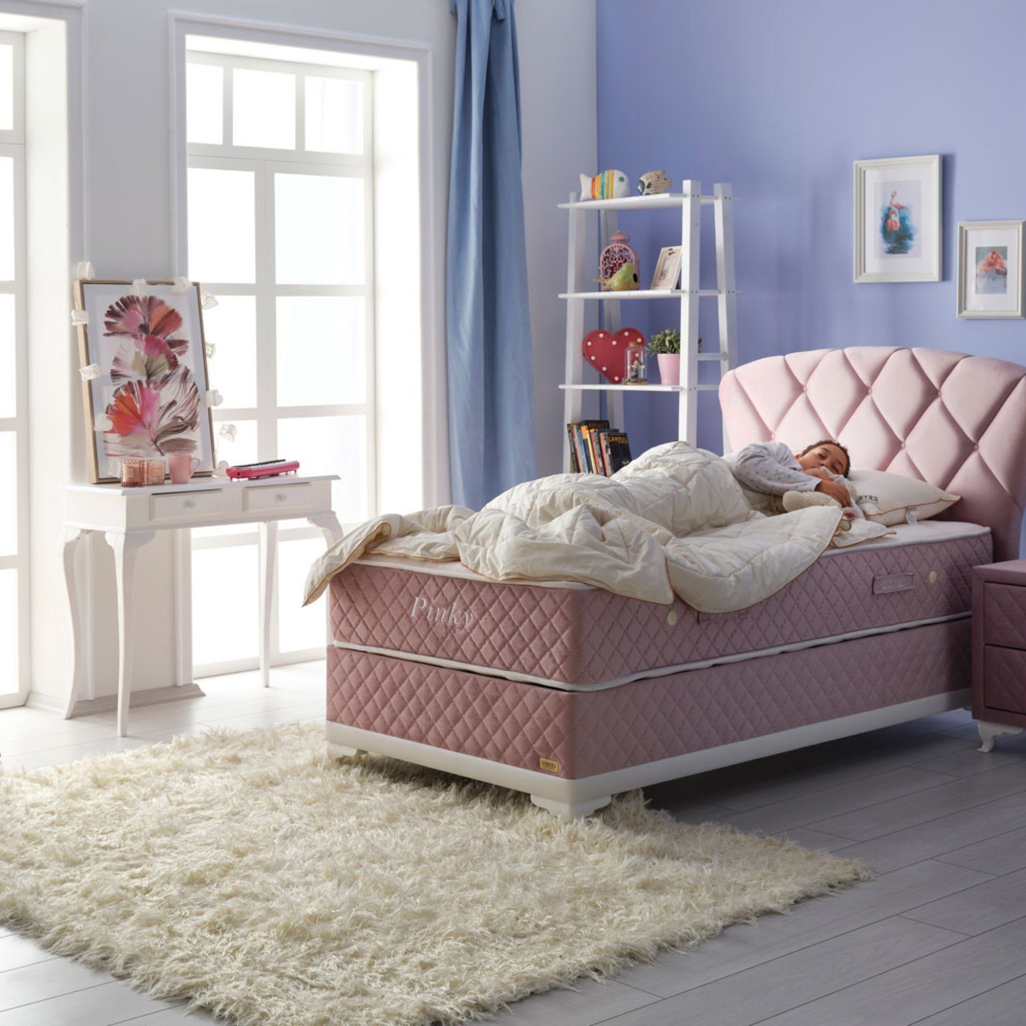 Bambi Boxspringbett Kinderbett 90 x 200 Boxspringbett 90 x 200 inkl. Matratze Pinky