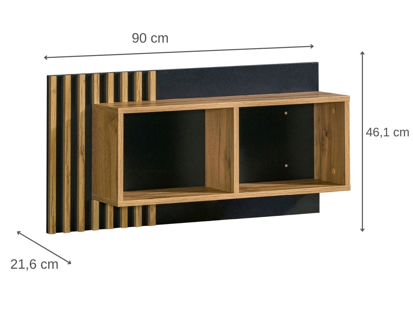 Beautysofa Wandregal Lamelo mit 2 offenen Fächern, Lamellenoptik, Eiche Wotan/Schwarz, modernes Loft-Design – Bild 3 von 5