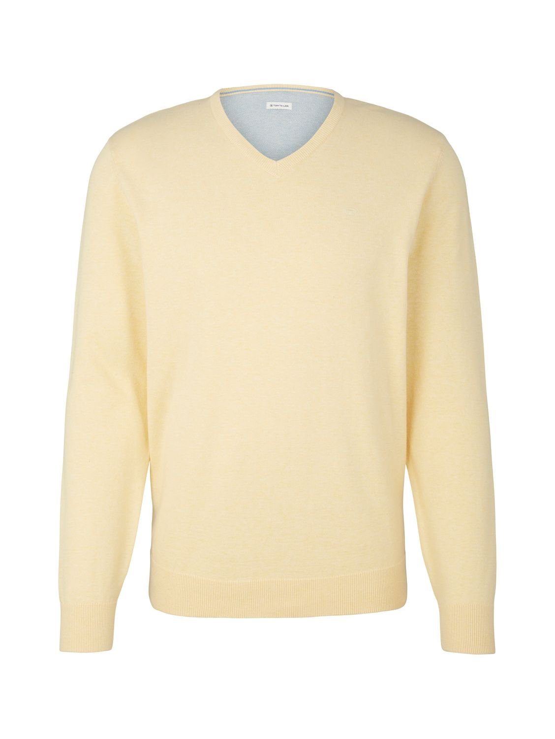 31084 Strickpullover Soft melange Yellow mit V-Neck TOM 100% Light TAILOR Basic Baumwolle
