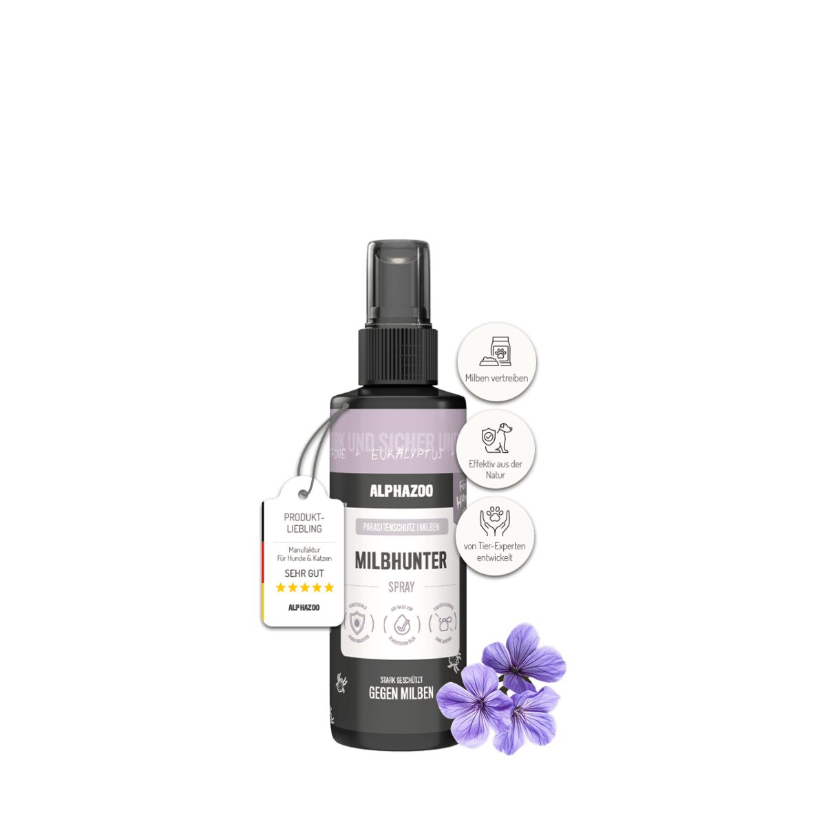 ALPHAZOO Milbenspray MilbHunter Milbenspray für Hunde 100ml, 100 ml, 1-St., Milbenabwehr beim Hund, bei Milbenbissen beim Hund und Fellpflege