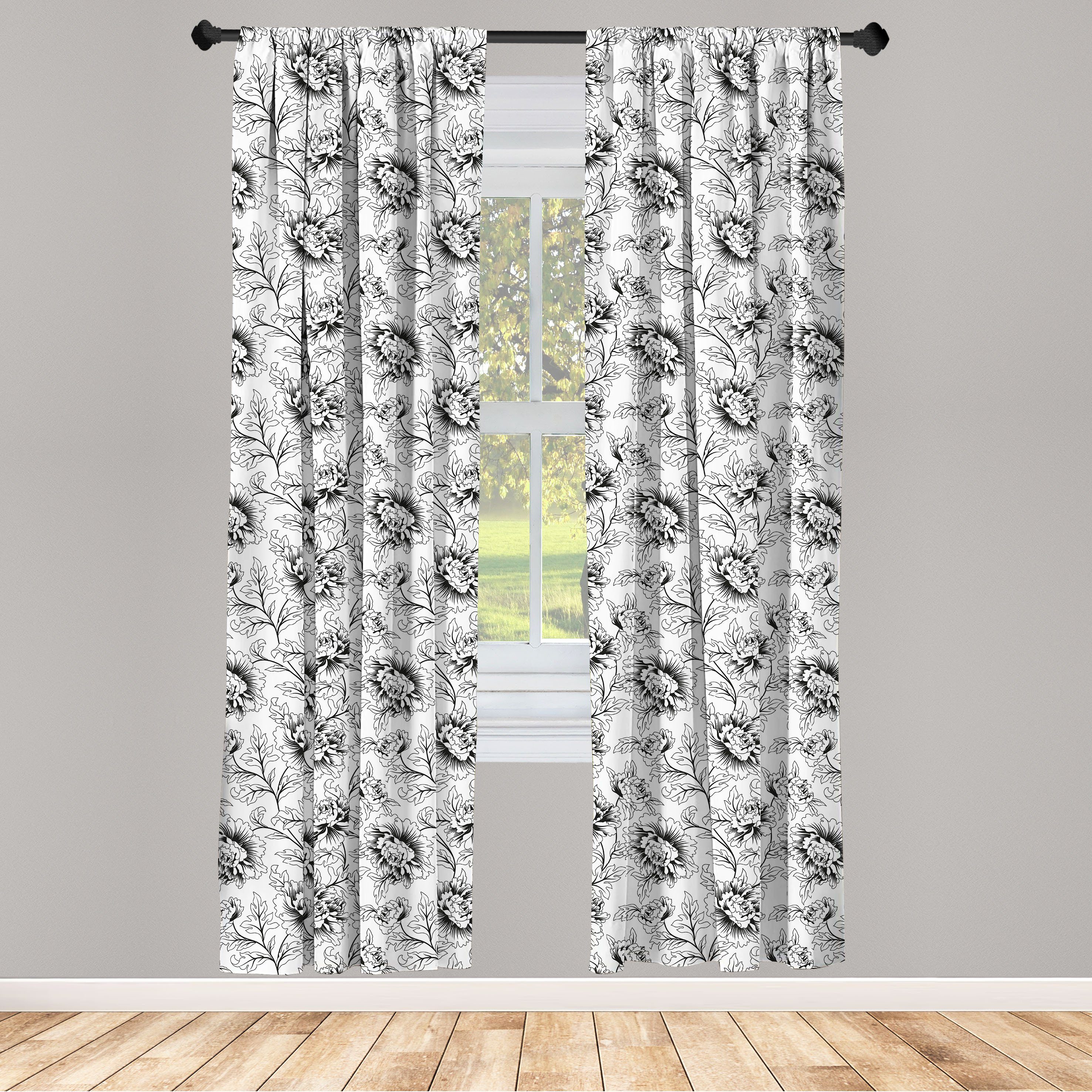 Gardine Vorhang für Wohnzimmer Schlafzimmer Dekor, Abakuhaus, Microfaser, Blumen Ziersträuße Zeichnungen