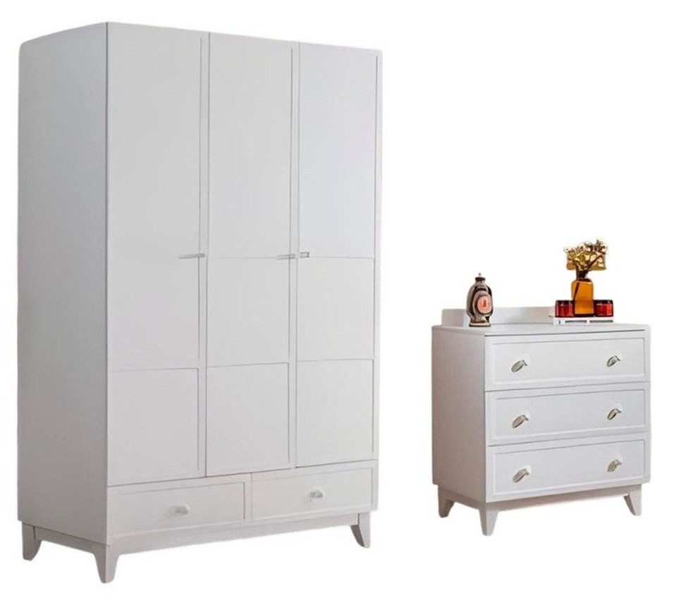 Xlmoebel Kleiderschrank Luxuriöse Kinderzimmer-Garnitur in modernem Weiß mit viel Stauraum (2-St., 2tlg.Kinderzimmer Set(Kleiderschrank+Kommode) Hergestellt in Europa