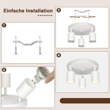 ZMH Deckenstrahler 3 Flammig Rund GU10 Schwenkbar 350° Spotleuchte für Schlafzimmer, Hochwertige Material, ohne Leuchtmittel, Vielfältige Verwendungsmöglichkeiten, Flexible Rotation, Weiß