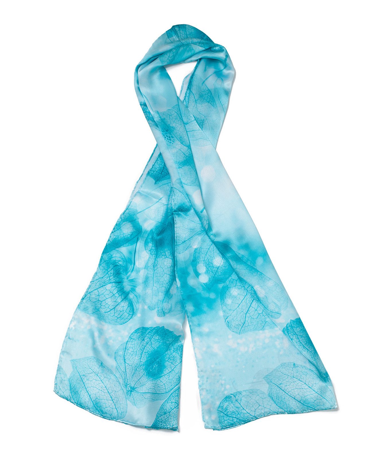 MayTree Seidenschal Physalis blau, 55 x 175 cm, leichter Damen-Schal, alljährig, (Stück), Seidentuch 100% Seide