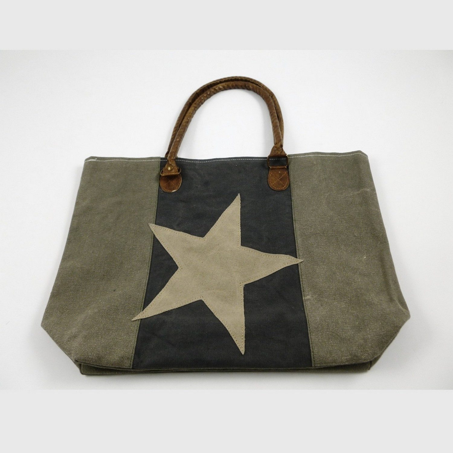 Deko AS Shopper Shopping-Bag mit Stern - grau-beige - 45 x 32 cm - 74162 (1-tlg., 1 Stück), Sternmotiv Vorderseite
