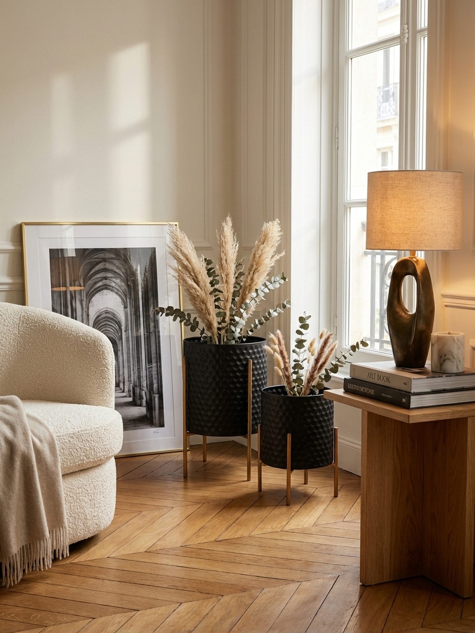 KADIMA DESIGN Blumenständer Blumentopf 2er Set Metall Pflanzkübel Schwarz / Gold mit Füßen (Blumenkübel Pflanzgefäß mit Waben-Muster in 3D), Design Pflanzenkübel Rund Indoor