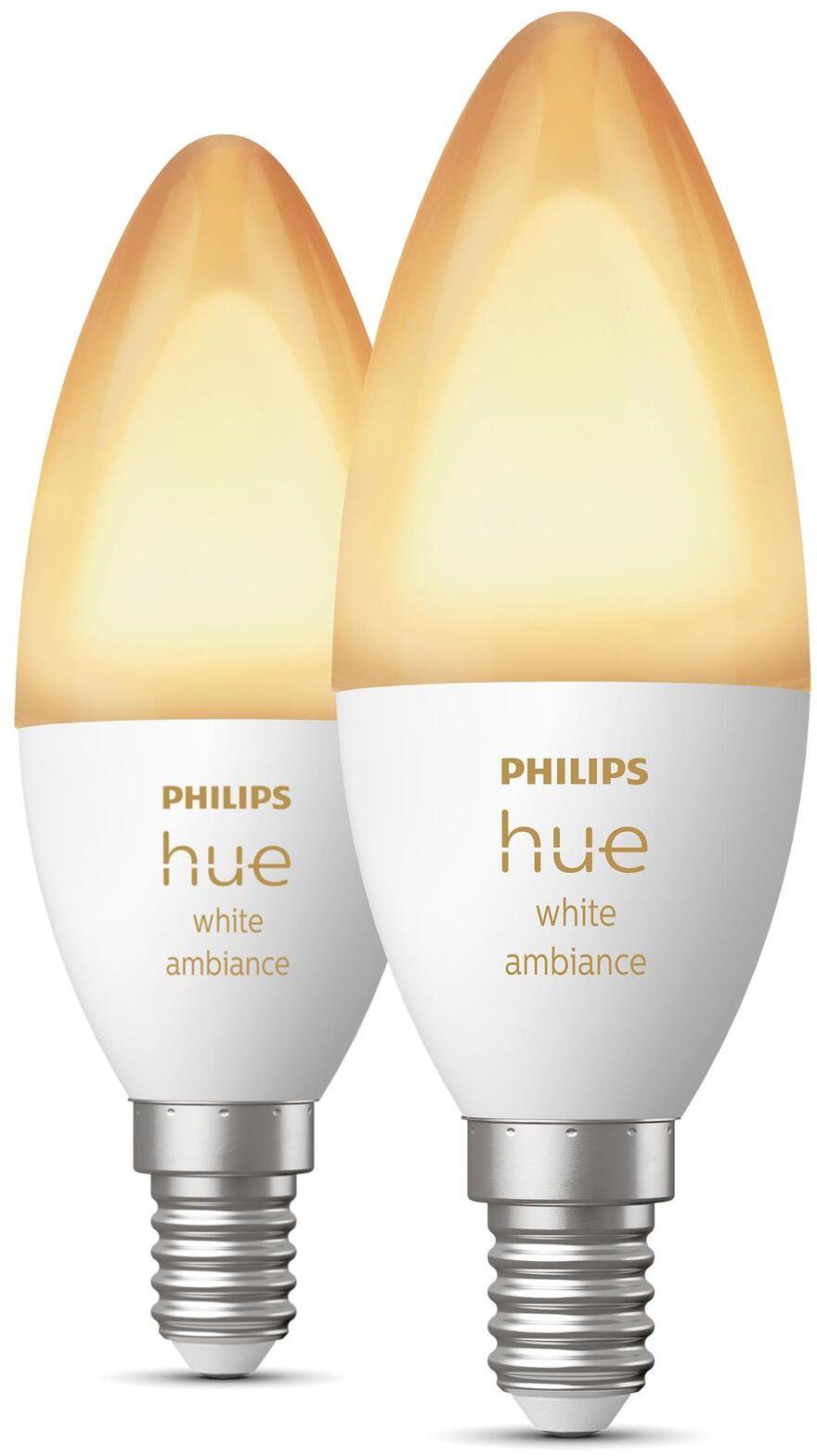 Amb. Warmweiß, LED-Leuchtmittel E14, CCT-Farbtemperatursteuerung White bis St., 2 warmweiß Philips - E14 2x470lm!, Doppelpack Hue tageslichtweiß