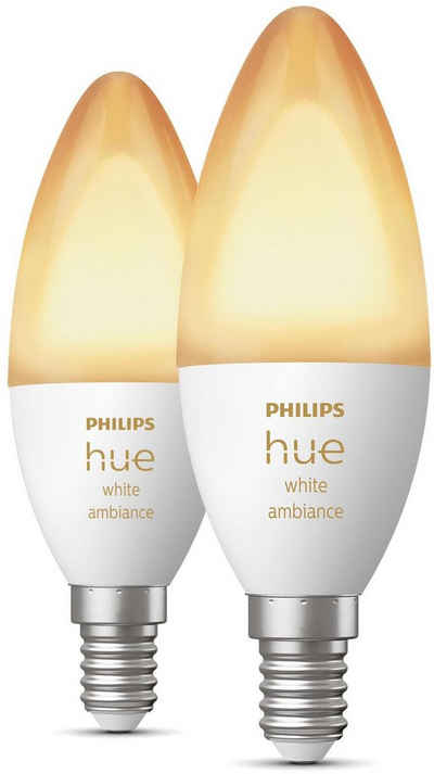 Philips Hue White Amb. Doppelpack E14 2x470lm! LED-Leuchtmittel, E14, 2 St., Warmweiß, CCT-Farbtemperatursteuerung - warmweiß bis tageslichtweiß
