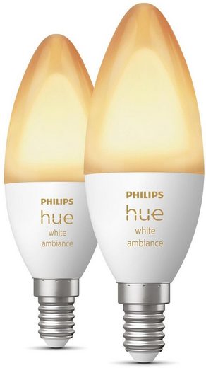 Philips Hue »Philips Hue White Amb. Doppelpack E14 2x470lm!« LED-Leuchtmittel, E14, 2 Stück, Warmweiß, CCT-Farbtemperatursteuerung von 2200 - 6500 Kelvin - warmweiß bis tageslichtweiß