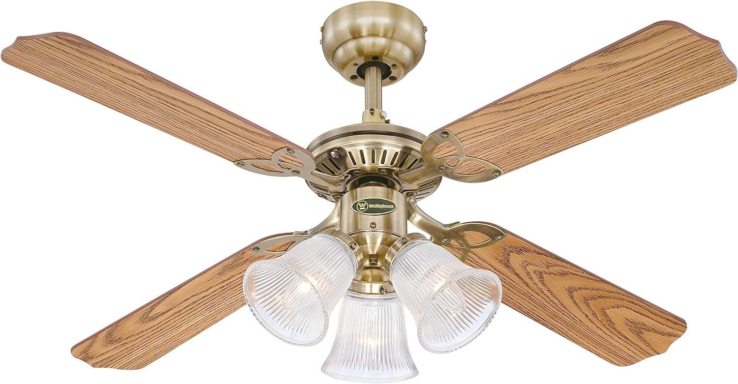 Westinghouse Deckenventilator Deckenventilator Princess Trio Messing antik 105 cm, Mit Zugschnur