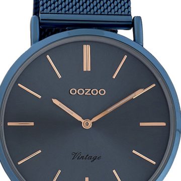 OOZOO Quarzuhr Oozoo Damen Armbanduhr blau, Damenuhr rund, mittel (ca. 40mm) Edelstahlarmband, Fashion-Style
