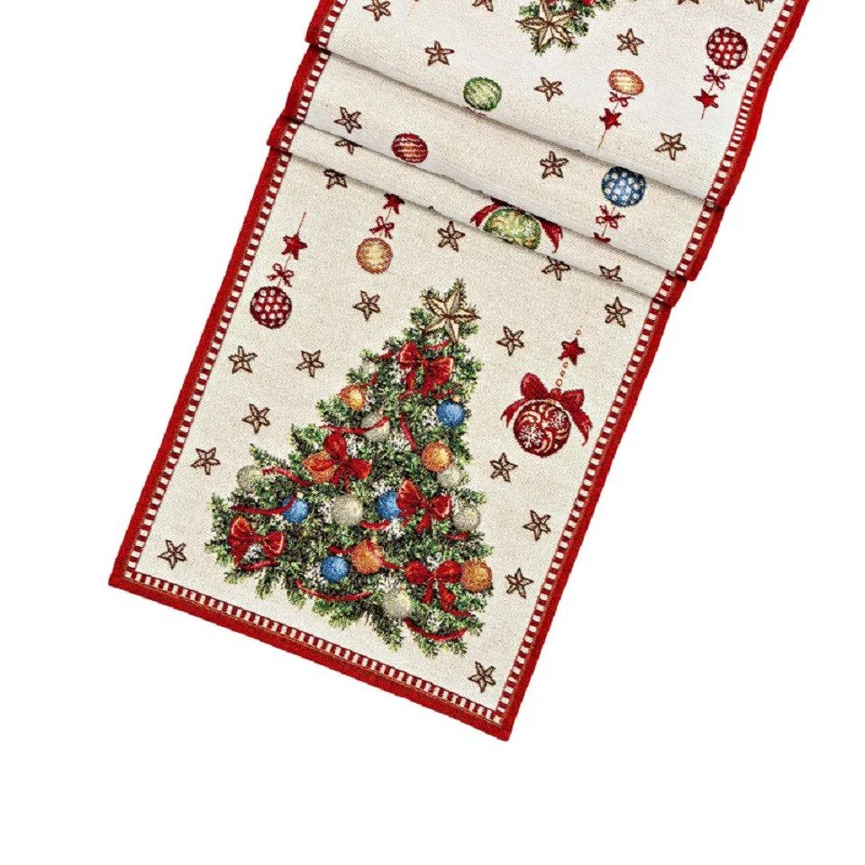 Interdesign24 Tischläufer Weihnachtlich mit Tannenbaum Dekor Beige/Rot günstig online kaufen