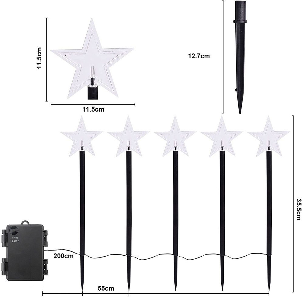 Gartenleuchte Schneeflocke/Weihnachtsbaum/Stern batterie, Weihnachtsweg-Landschaftsdeko, Warmweiß, wasserdicht, für LED 5 Stück, Rosnek