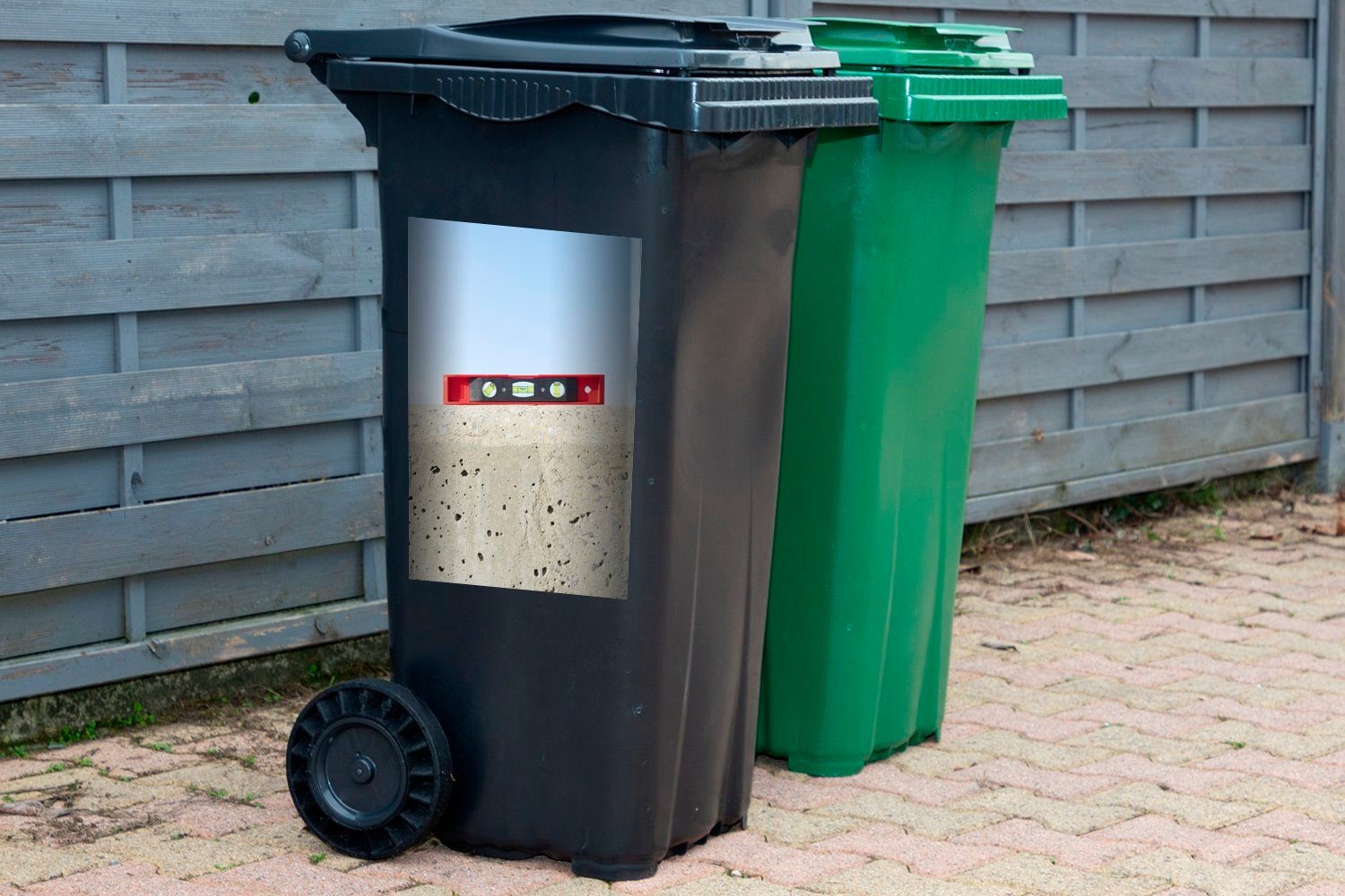 MuchoWow Wandsticker Stilleben - Wasserwaage (1 Mülltonne, Container, Sticker, - Mülleimer-aufkleber, St), Abfalbehälter Beton
