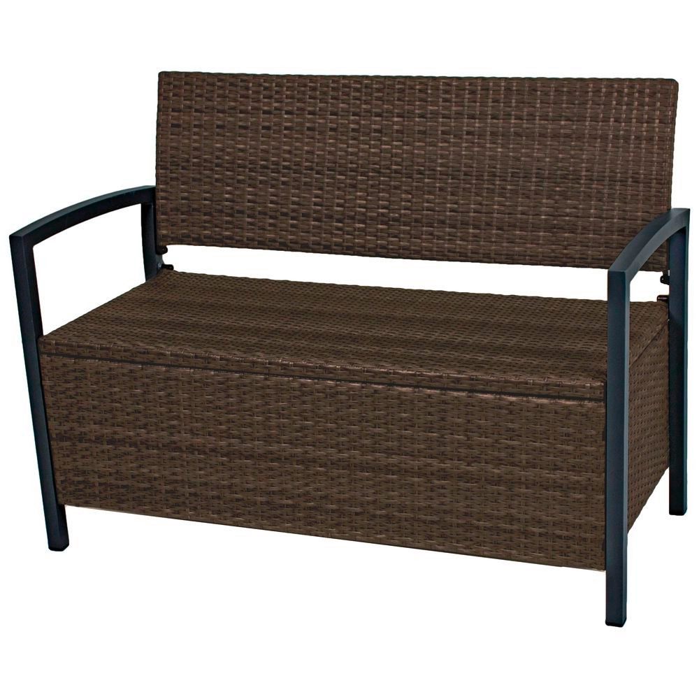 Lomadox Gartenbank HGA-120, Bank mit Truhe, Polyrattan, braun, ca. 117x86x58 cm