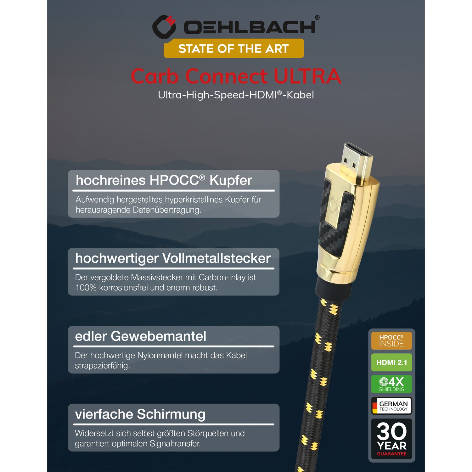 OEHLBACH Carb Connect Ultra High End 8K - Ultra High-Speed HDMI® Kabel HDMI-Kabel, HDMI, HDMI (75 cm), High Performance, Hochwertige Verarbeitung