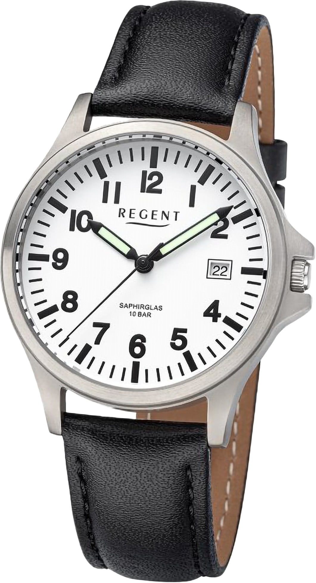 Regent Quarzuhr Regent Herren rundes Gehäuse, Armbanduhr Analog, Herrenuhr (ca. groß Lederarmband 36mm) extra schwarz