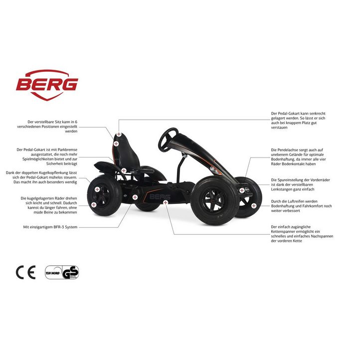 Berg Go-Kart BERG Gokart Black Edition BFR-3 mit Gangschaltung inkl. Soziussitz mit Gangschaltung &amp; Zweitsitz