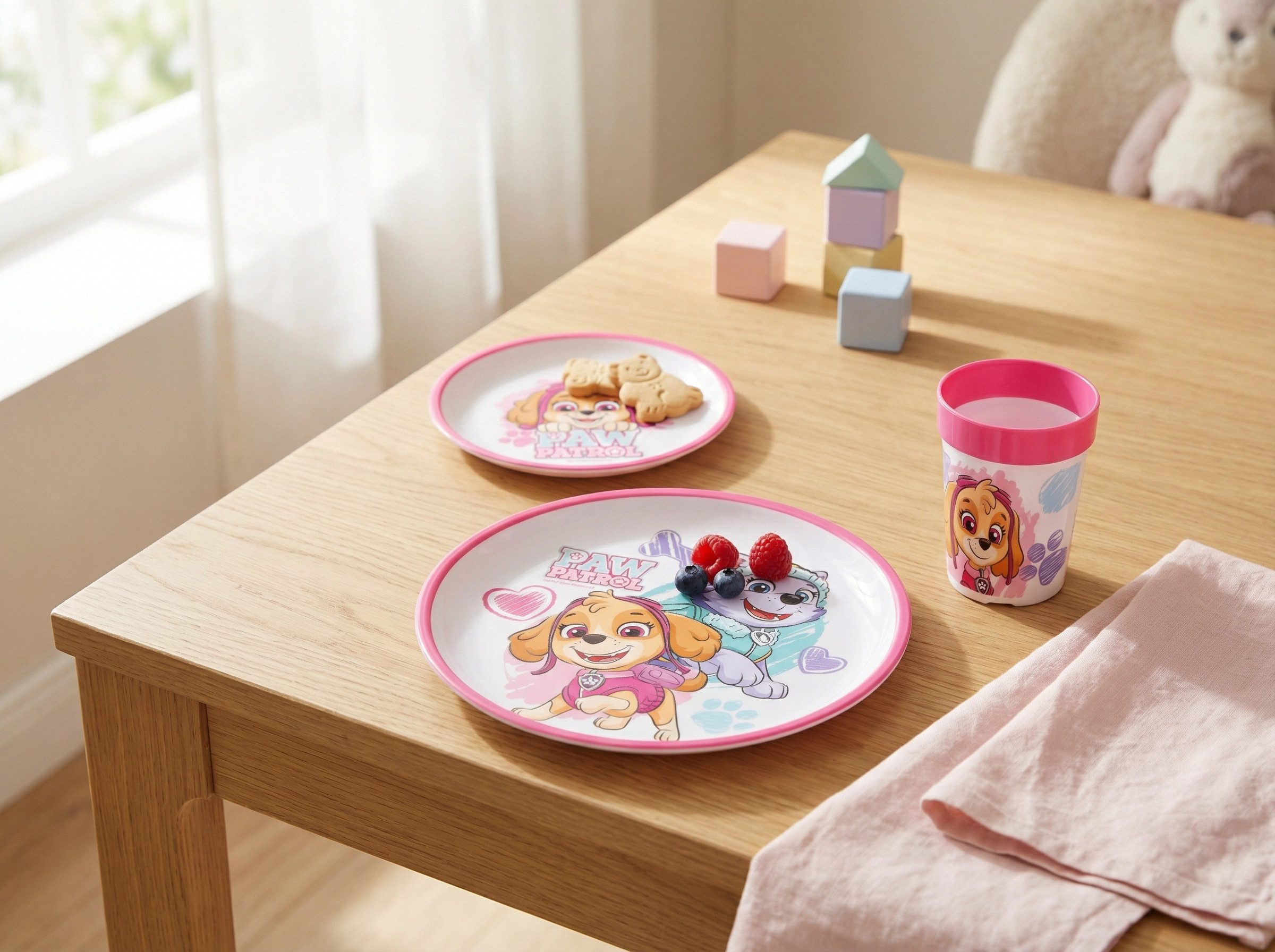 PAW PATROL Kindergeschirr-Set Paw Patrol Skye Everest Kinder Geschirr-Set 3 teilig (3-tlg), 1 Personen, Kunststoff, Becher Teller Schüssel