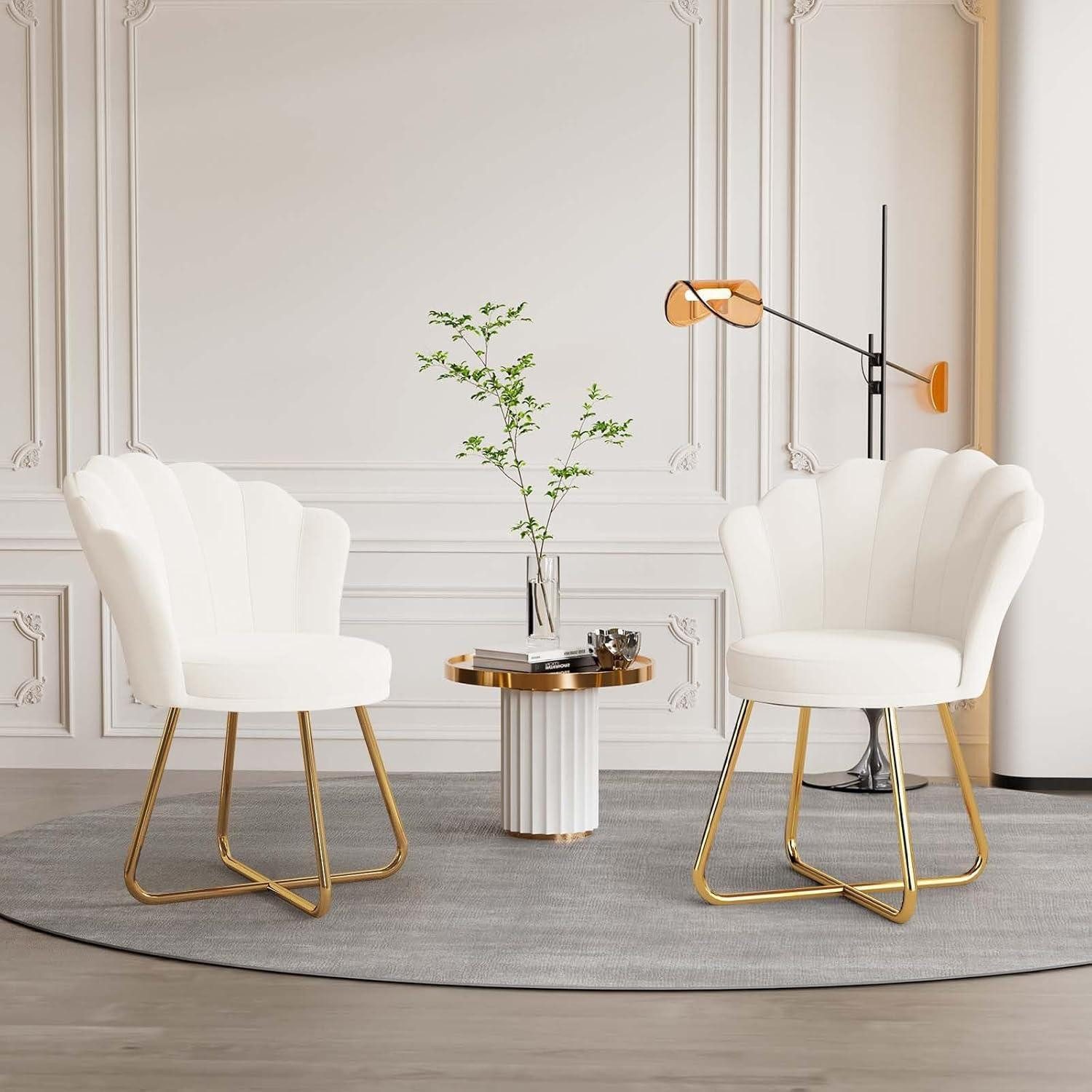 LuxusKollektion Cocktailsessel Polstersessel 2er Set Blütenblatt Gold Weiß