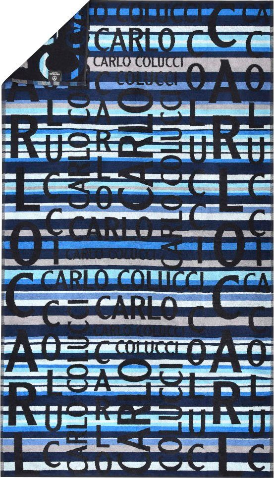 Strandtuch (1-St), CARLO COLUCCI blau-hellblau Matteo, Jacquard-Optik in Frottier Schriftzügen Colucci Carlo und auffälliger